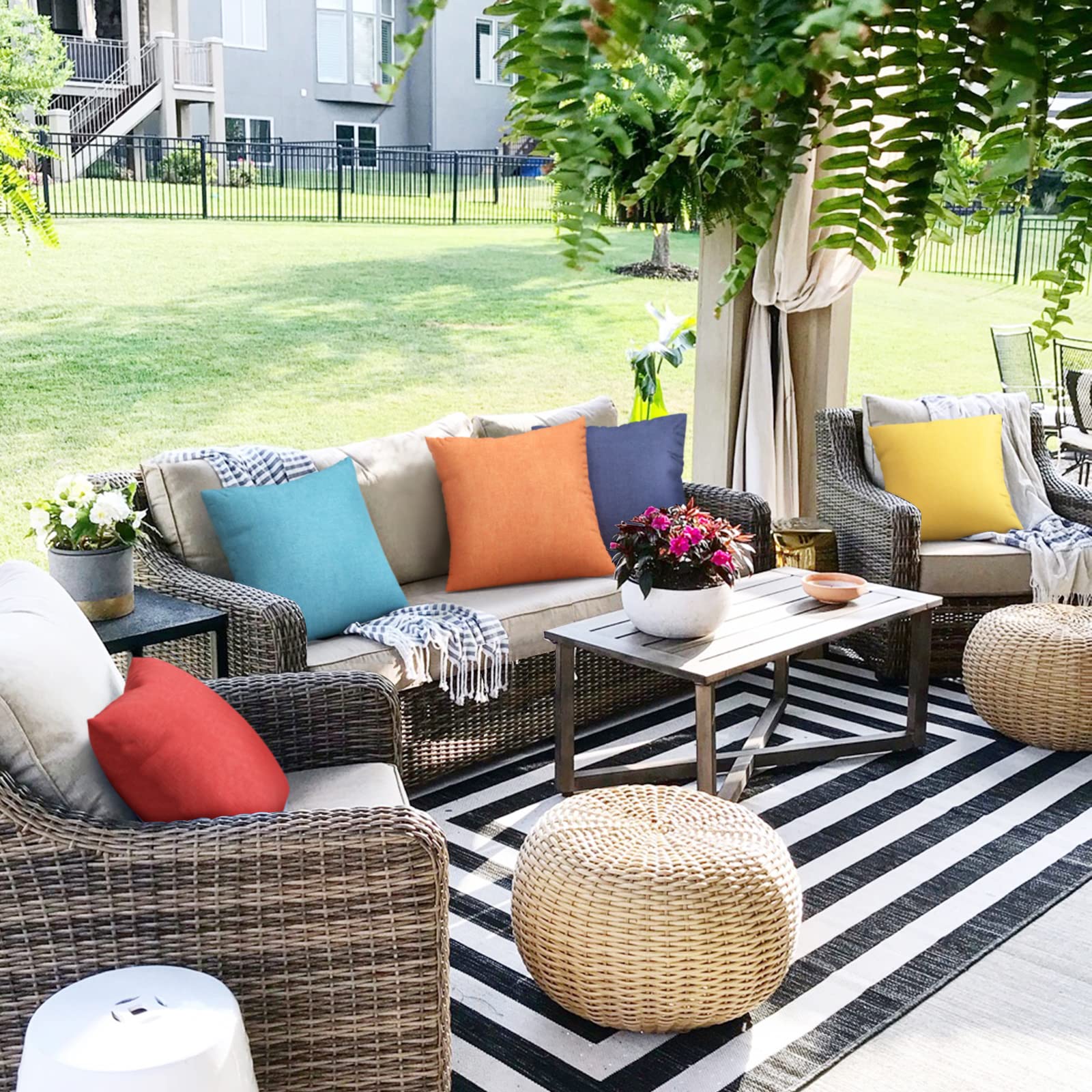 2 Pack Waterproof Outdoor Throw Pillow Covers - 18x18 Inch Yellow Farmhouse Decorative Cushion Cases for Patio, Garden, Sofa & Home Decor - Weatherproof & Durable for Outdoor Use