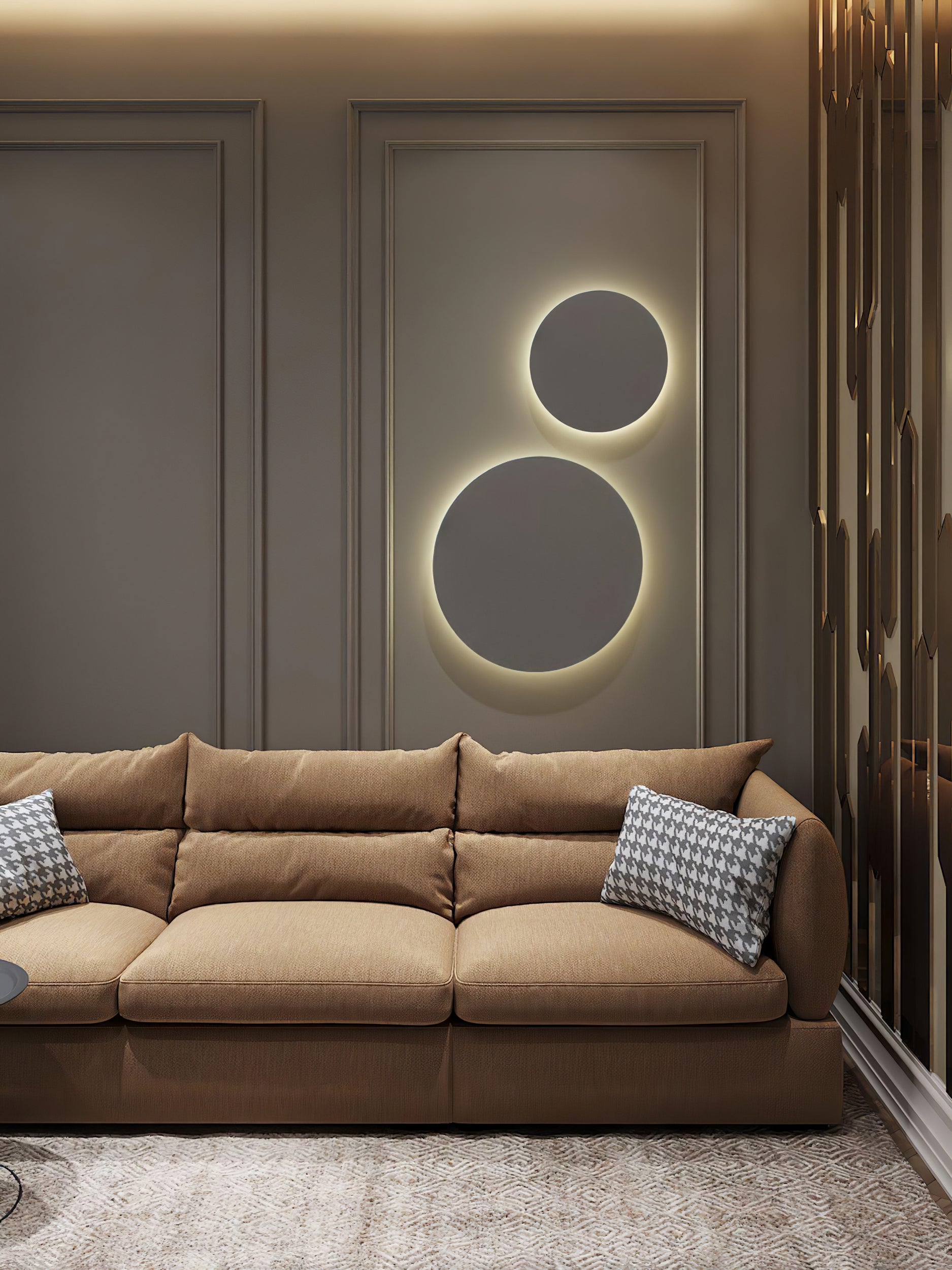 Modern Overlapping Circle Wall Lamp - Sleek Geometric LED Sconce for Bedroom, Living Room & Hallway Lighting - Dimmable Ambient Decor Light Fixture