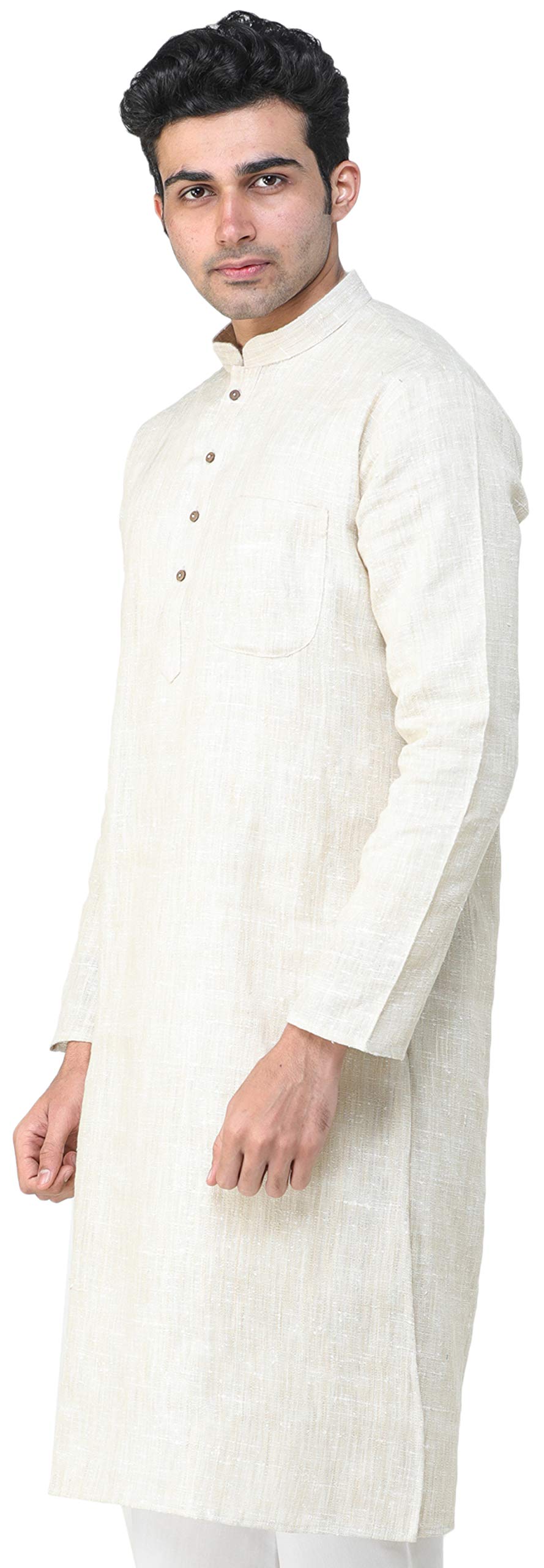 Exotic India Pure Handspun Charkha Cotton Kurta Pajama Set | Traditional Indian Ethnic Wear for Men | Perfect for Festivals, Weddings & Cultural Events