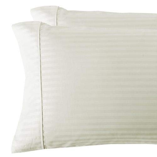 Premium 300 Thread Count Luxury Damask Stripe Pillowcase Set (Standard Size, 2-Pack, Ivory) - Soft Bedding for Hotel-Style Comfort at Home