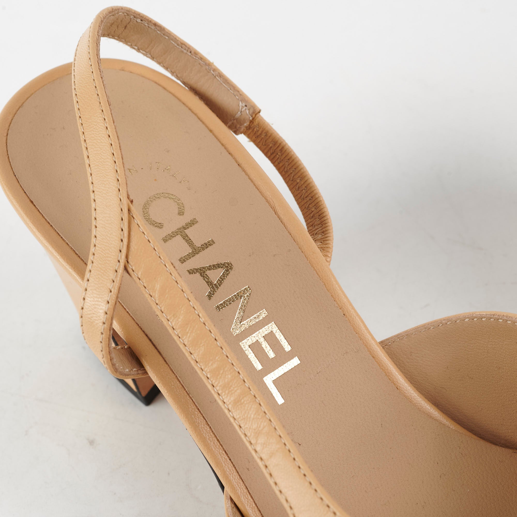 Chanel Beige Slingback Heels for Women - Size 36 US (5.5 UK) - Classic Nude Pumps with Low Block Heel | Perfect for Office, Wedding & Special Occasions