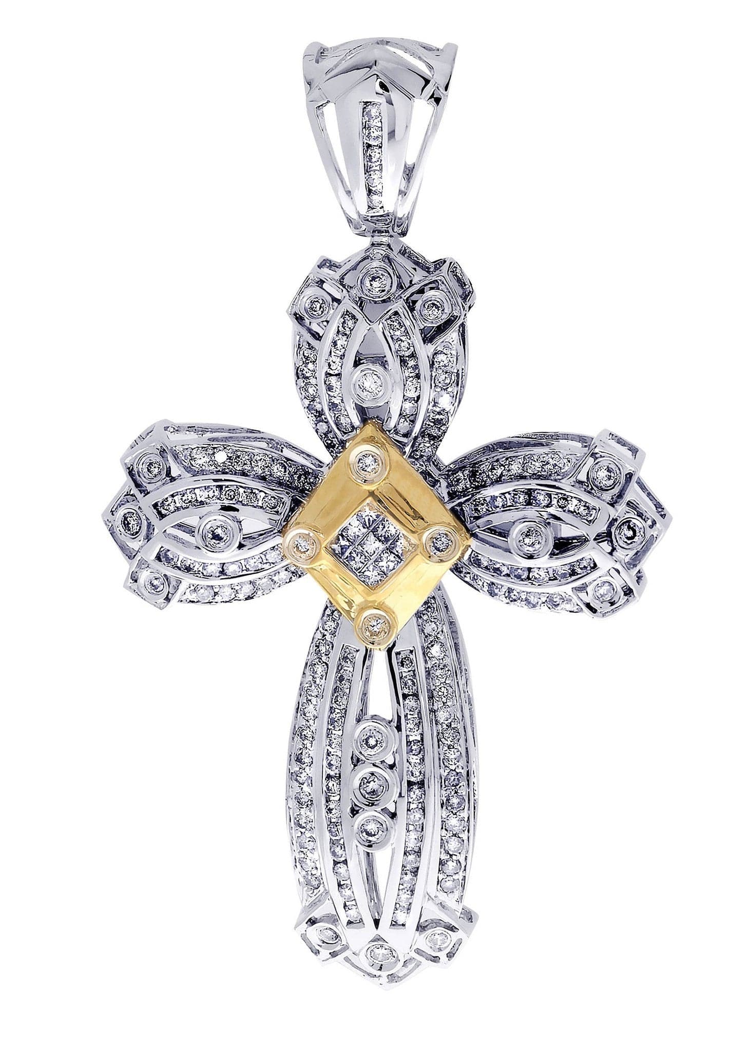1.9 Carat Diamond Cross Pendant Necklace - 15.47 Grams - Elegant Jewelry for Women - Perfect for Church, Weddings & Special Occasions