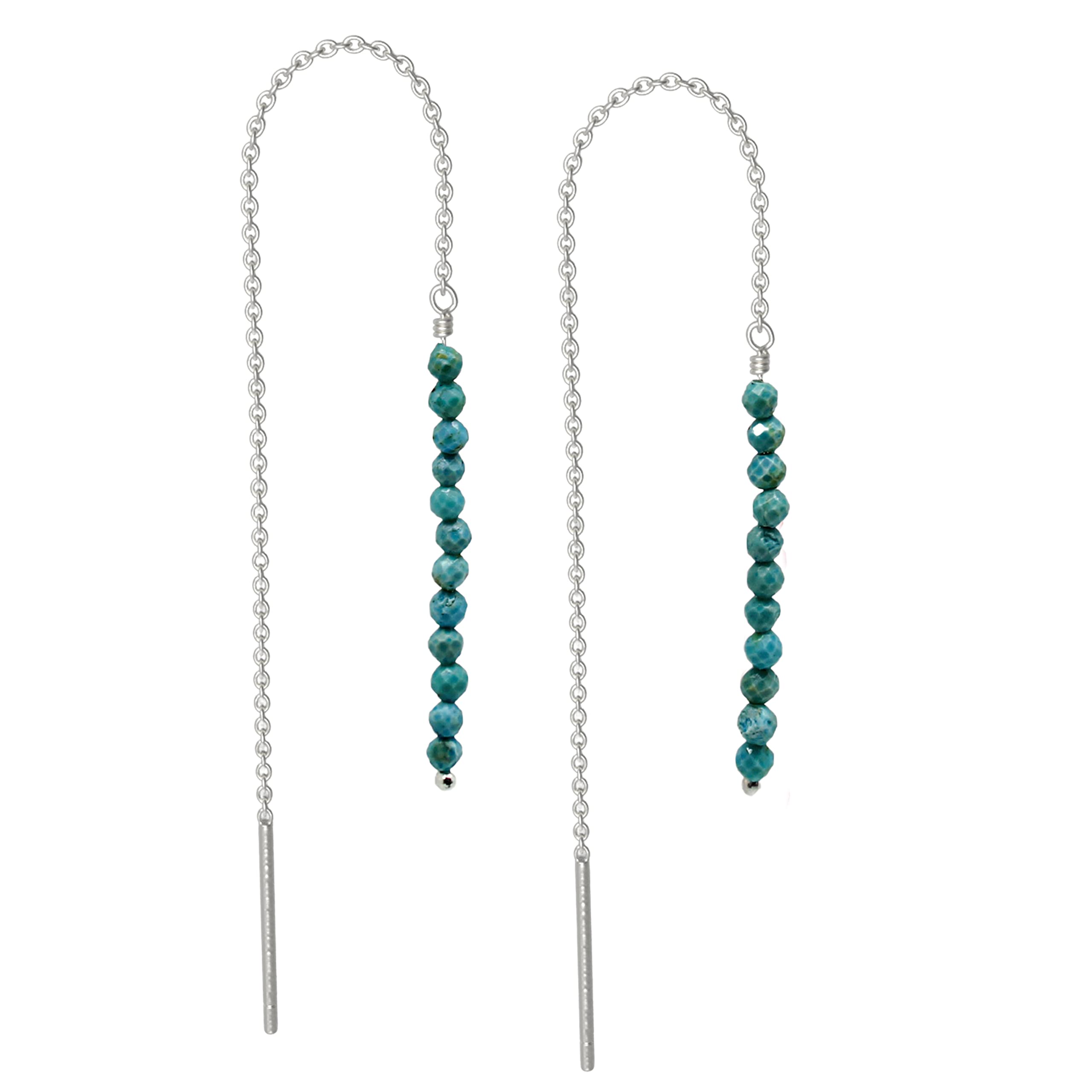 Real Turquoise Threader Earrings for Women - Adjustable Dangle Drop Earrings, Sterling Silver Chic Jewelry, December Birthstone Gift - Perfect for Second Ear Piercing, Special Occasions & Everyday Wear