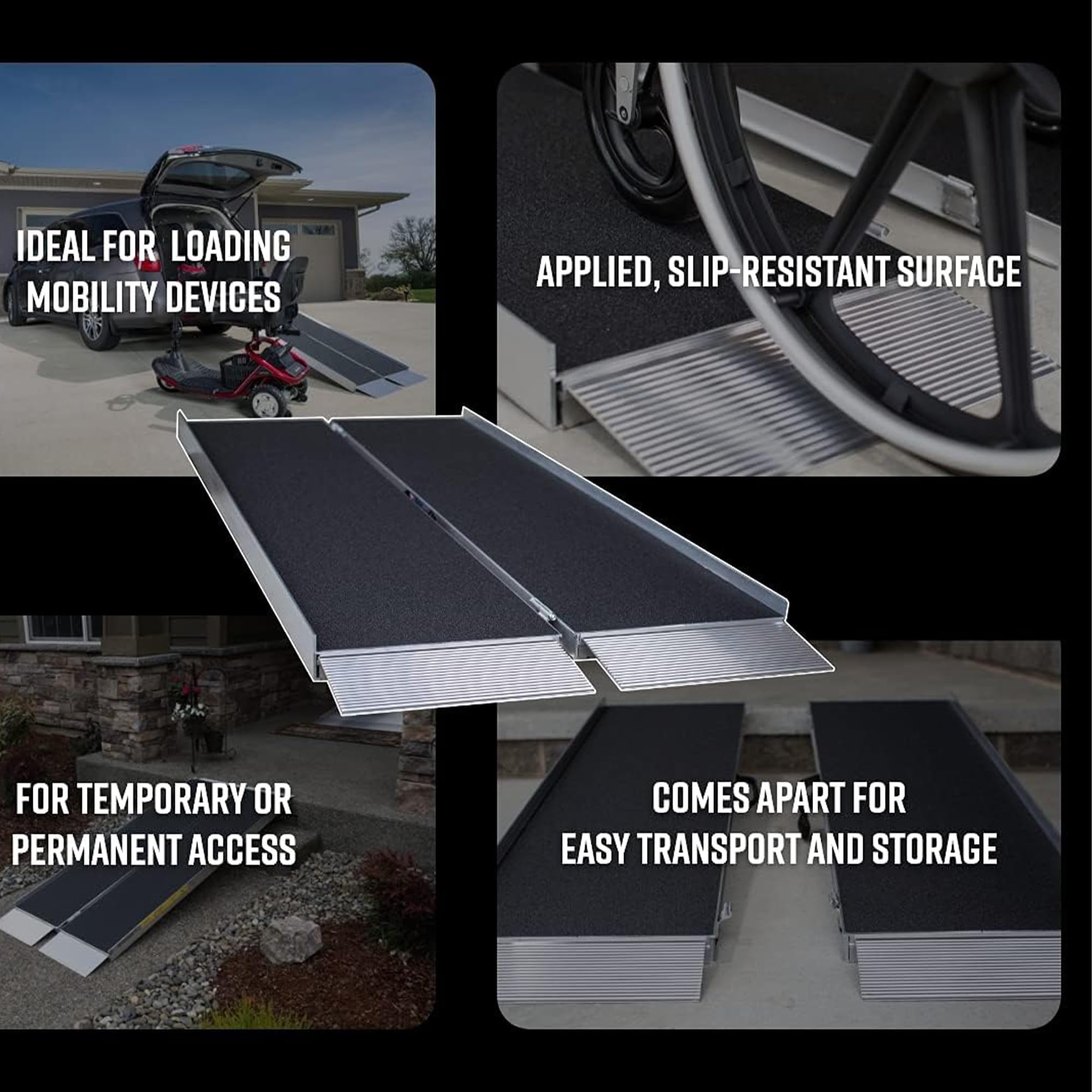 EZ-ACCESS 6 Ft Singlefold Portable Wheelchair Ramp with Slip-Resistant Surface & Self-Adjusting Transition Plates - Lightweight Aluminum Suitcase Ramp for Home, Vehicles, and Mobility Access