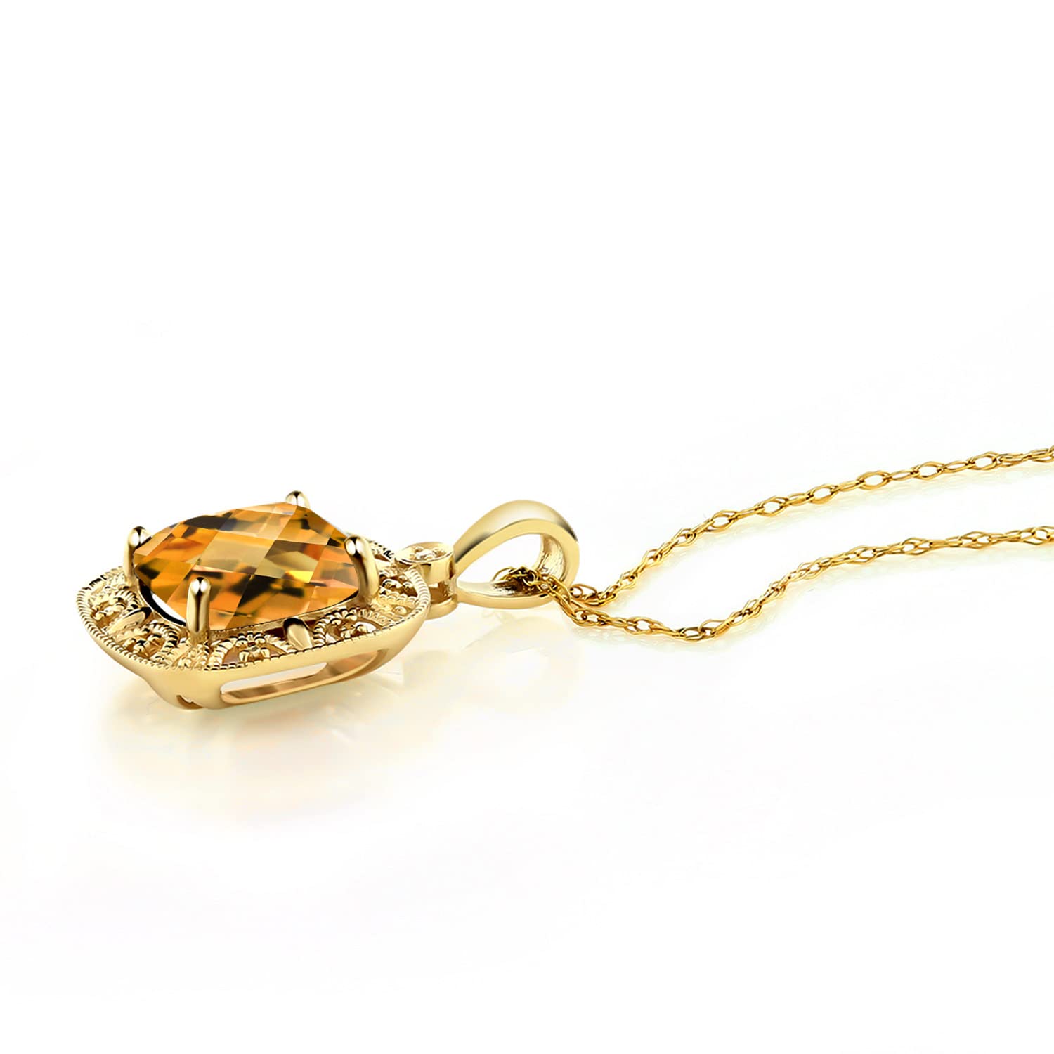 10K Gold Citrine Diamond Pendant Necklace for Women - Elegant Gift for Her