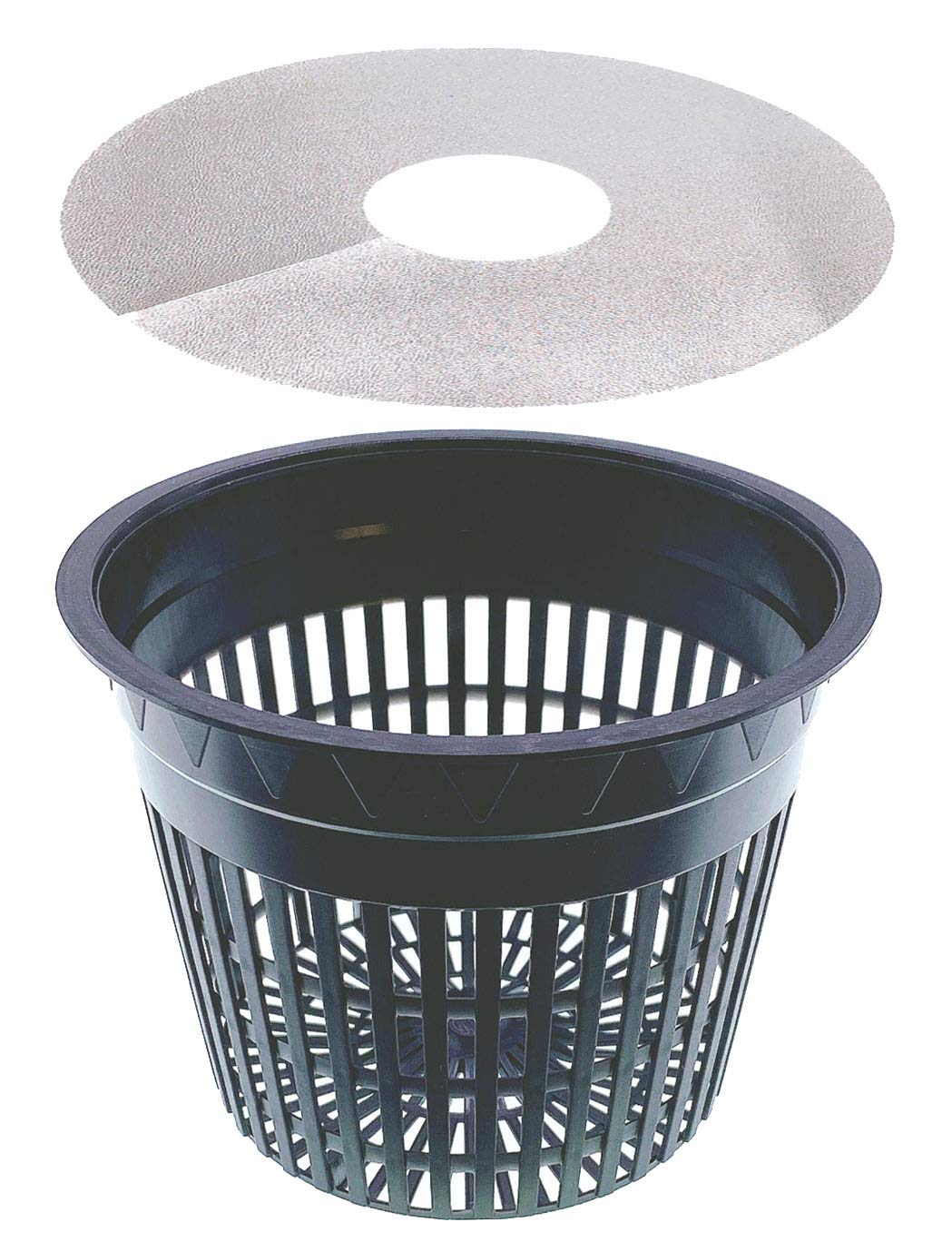50 Pack HORTIPOTS 5 Inch Net Pots with Free Reflective Lids - Hydroponic Mesh Cups for Indoor Herb Garden, Seed Starting & Hydroponics System (Round Design, Raised Center Bottom)
