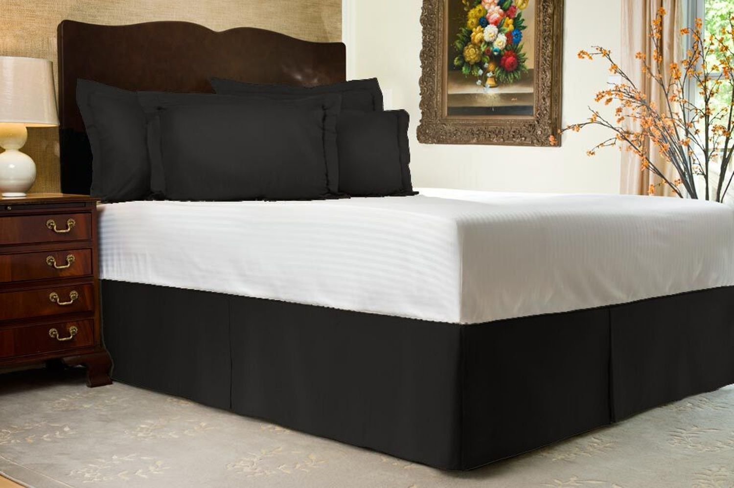 Premium 3-Piece King Size Bed Skirt Set - 100% Combed Cotton 600 Thread Count with 16
