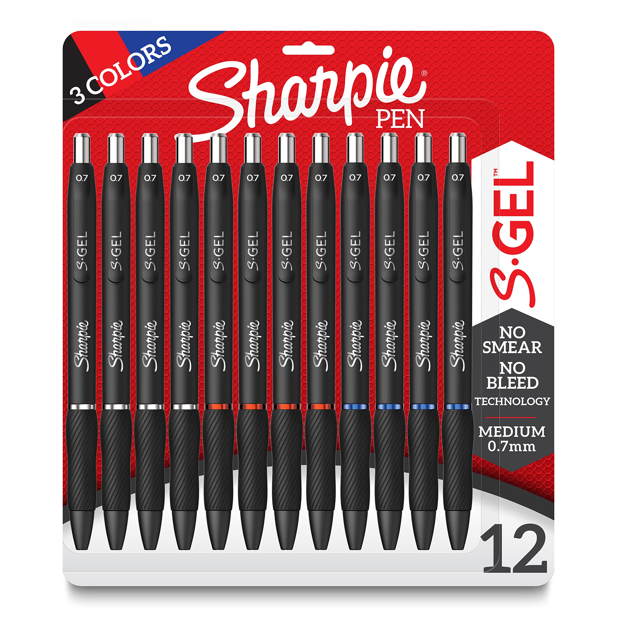 SHARPIE S-Gel Pens 0.7mm Medium Point - 12 Pack Assorted Colors Gel Pen Set for Office, School, Note Taking & Art Projects