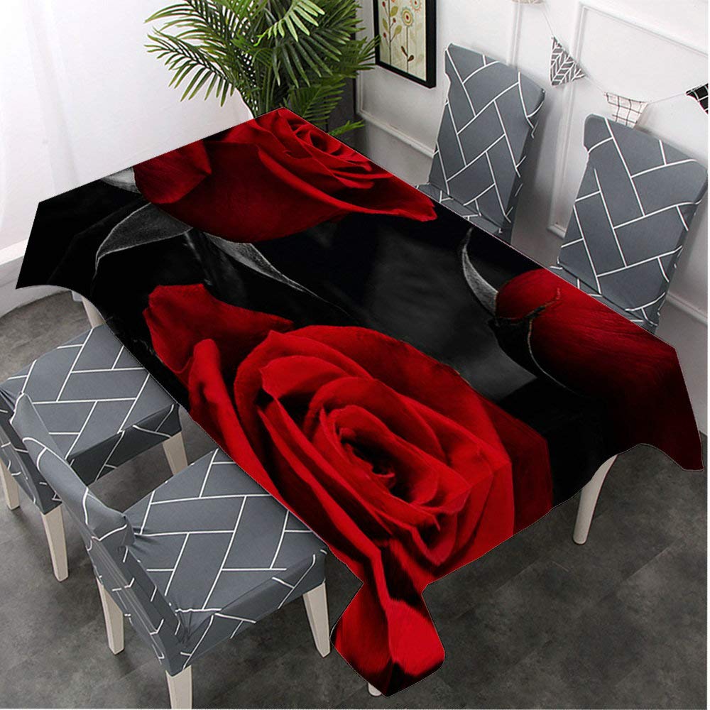 Elegant Red Rose and Black Leaves Floral Tablecloth - 52x70 Inch Rectangle Dining Table Cover for Indoor/Outdoor, Party, BBQ, Picnic, Coffee Table - Waterproof & Wrinkle-Resistant Home Decor
