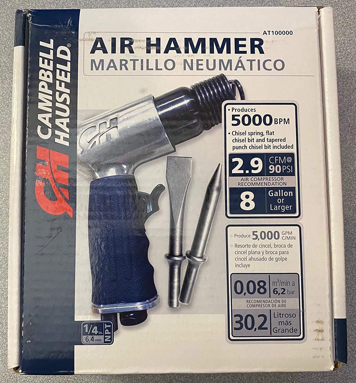 Campbell Hausfeld Air Hammer Kit - Professional Pneumatic Chisel Tool for Metalworking, Auto Body Repair & Demolition | Heavy-Duty Impact Hammer with 4 Chisels | Perfect for Automotive, Construction & DIY Projects