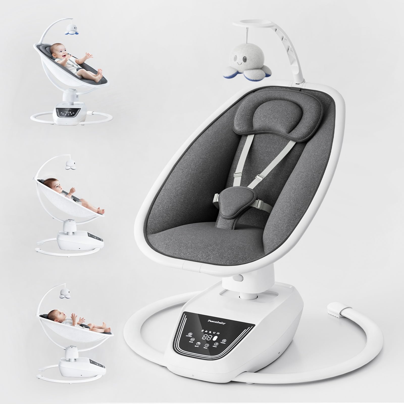 FasonBaby Bluetooth Baby Swing for Infants - 5 Motion Modes, 4 Speed Settings, 10 Soothing Melodies, Multi-Function Newborn Swing (White) | Perfect for Nursery, Daycare & Soothing Fussy Babies