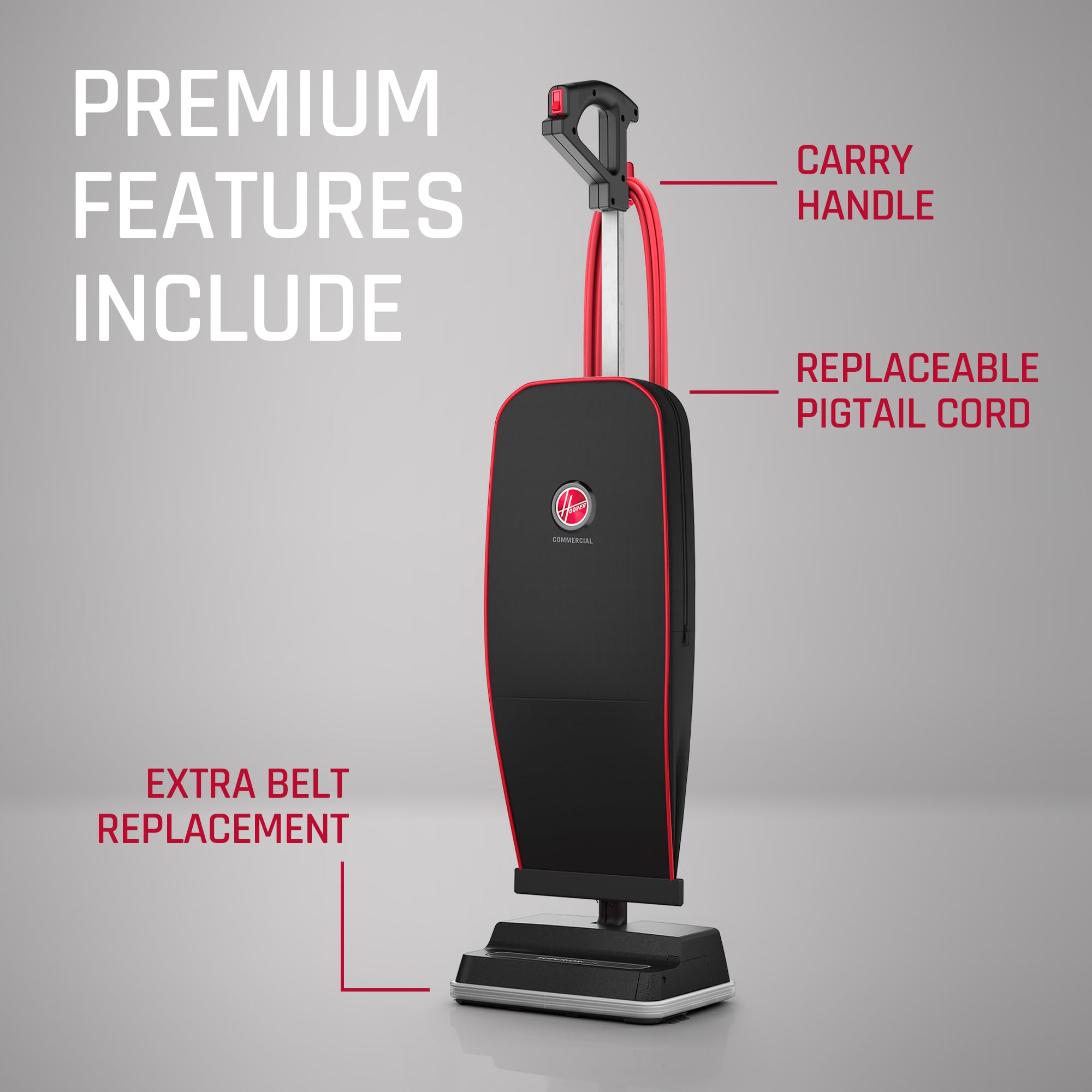 Hoover Commercial CH50200 Superior Lite Upright Vacuum Cleaner - Professional Bagged Pro Grade for Carpets & Hard Floors - Office, Home & Commercial Cleaning - Black