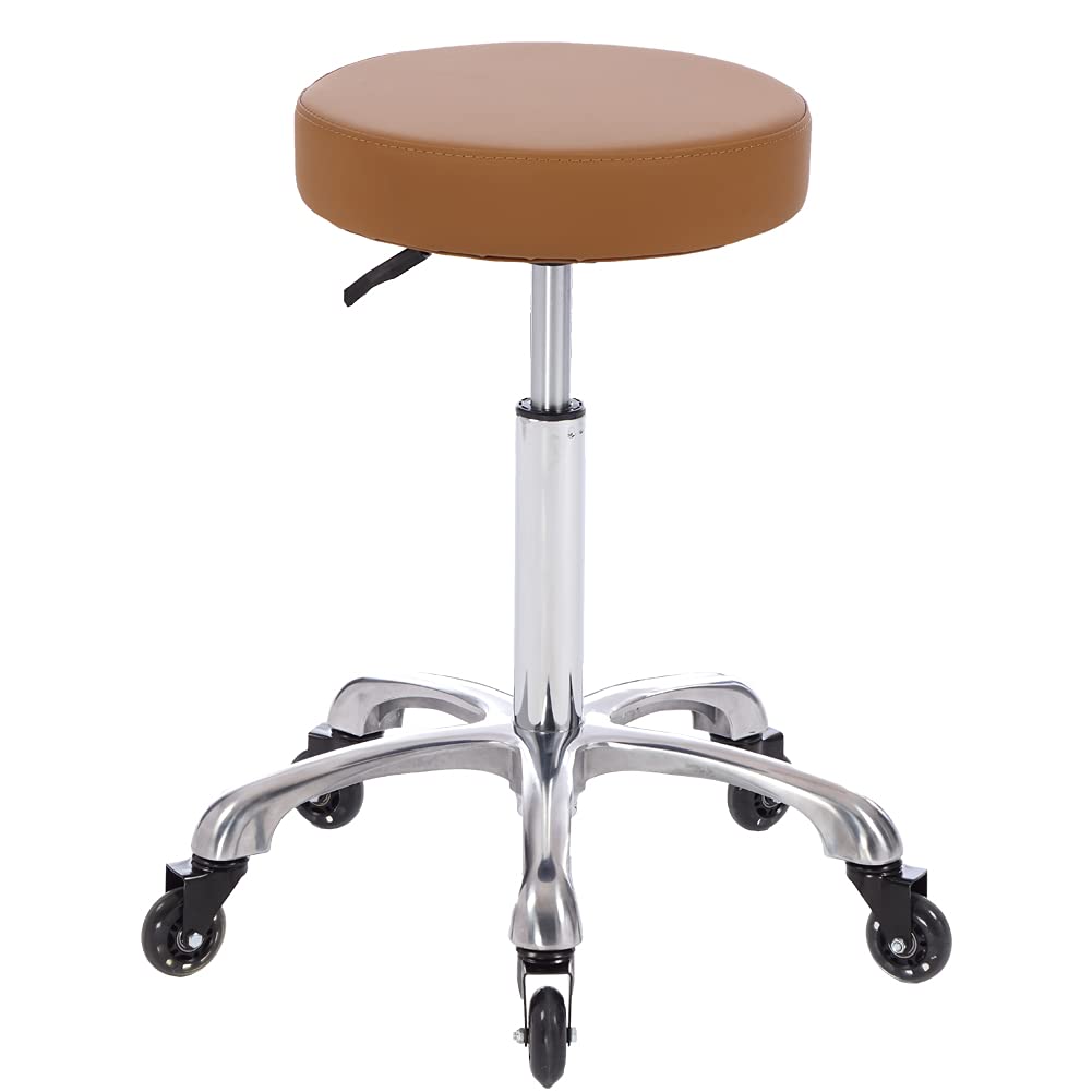 Hydraulic Adjustable Rolling Salon Stool Swivel Chair with Wheels for Hair Salon, Beauty, Facial, Massage, Spa, Tattoo & Medical Use - Perfect for Home Office & Professional Settings (Camel Color)
