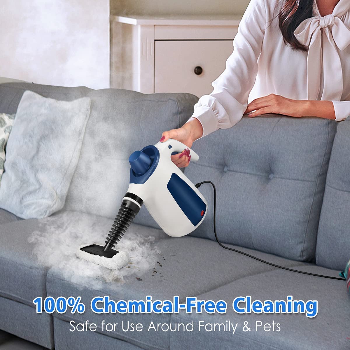 Portable Handheld Steam Cleaner for Multi-Surface Cleaning - 9-Piece Accessory Kit for Home, Kitchen, Bathroom, Car & Floors | Chemical-Free Pressurized Steamer for Upholstery & Tough Stains | Perfect for Deep Cleaning, Sanitizing & Detailing