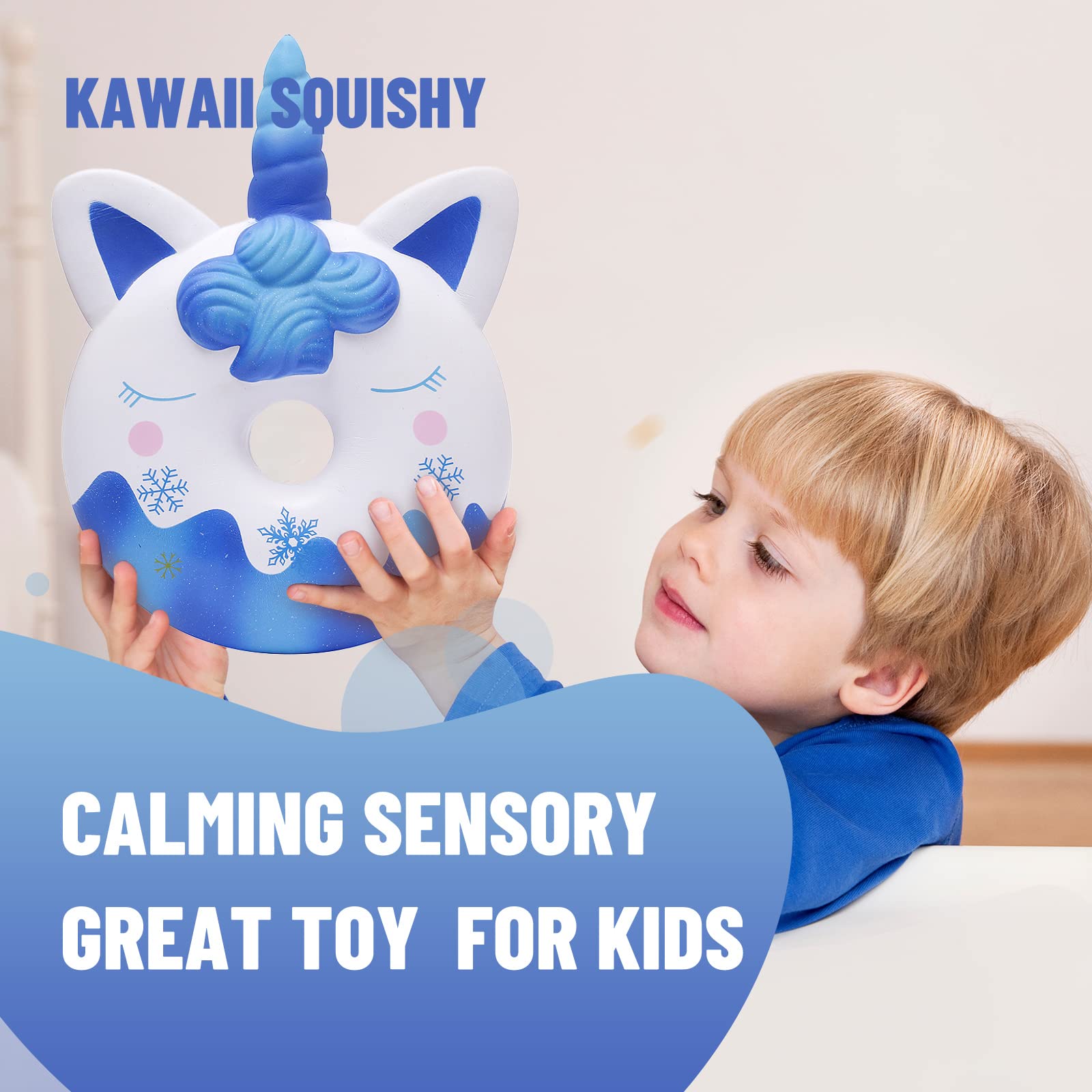 Jumbo Unicorn Donut Squishy - Kawaii Slow Rising Stress Relief Toy for Kids (Blue) - Perfect for Playtime & Relaxation