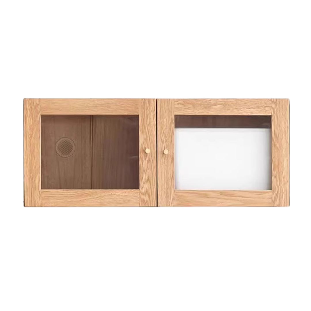 Solid Oak Wood Cabinet with Bookcase - Stylish Storage for Home Office, Living Room & Bedroom