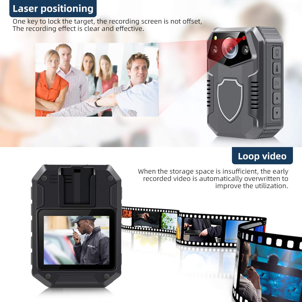 Professional 2160P Police Body Camera with 64GB Memory - 2 Inch Display, Night Vision & 3000mAh Battery (10HR Life) for Law Enforcement | Portable Body Worn Camera for Security, Evidence Collection & Patrol Duty