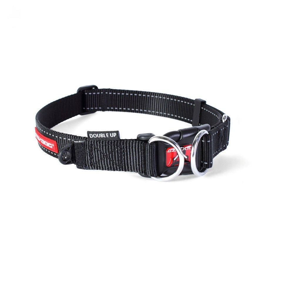 EzyDog Double Up Dog Collar - Adjustable & Durable Black Pet Collar for Medium & Large Dogs - Perfect for Walking, Training & Outdoor Adventures