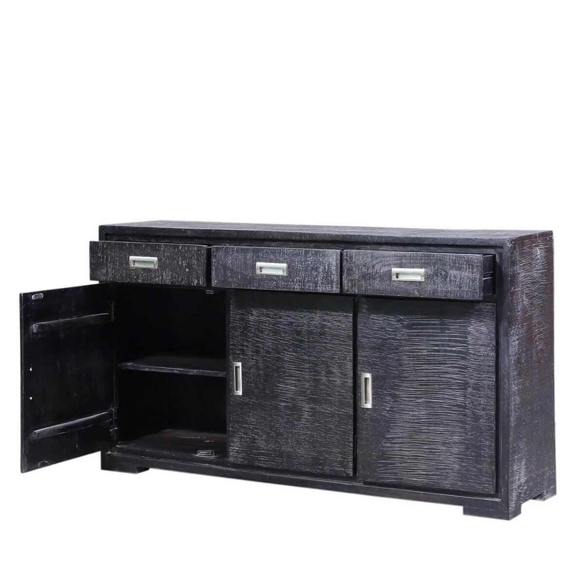 Reclaimed Wood 3-Drawer Buffet Sideboard - Handcrafted Indian Teakwood Storage Cabinet for Dining Room, Entryway, or Living Room Furniture