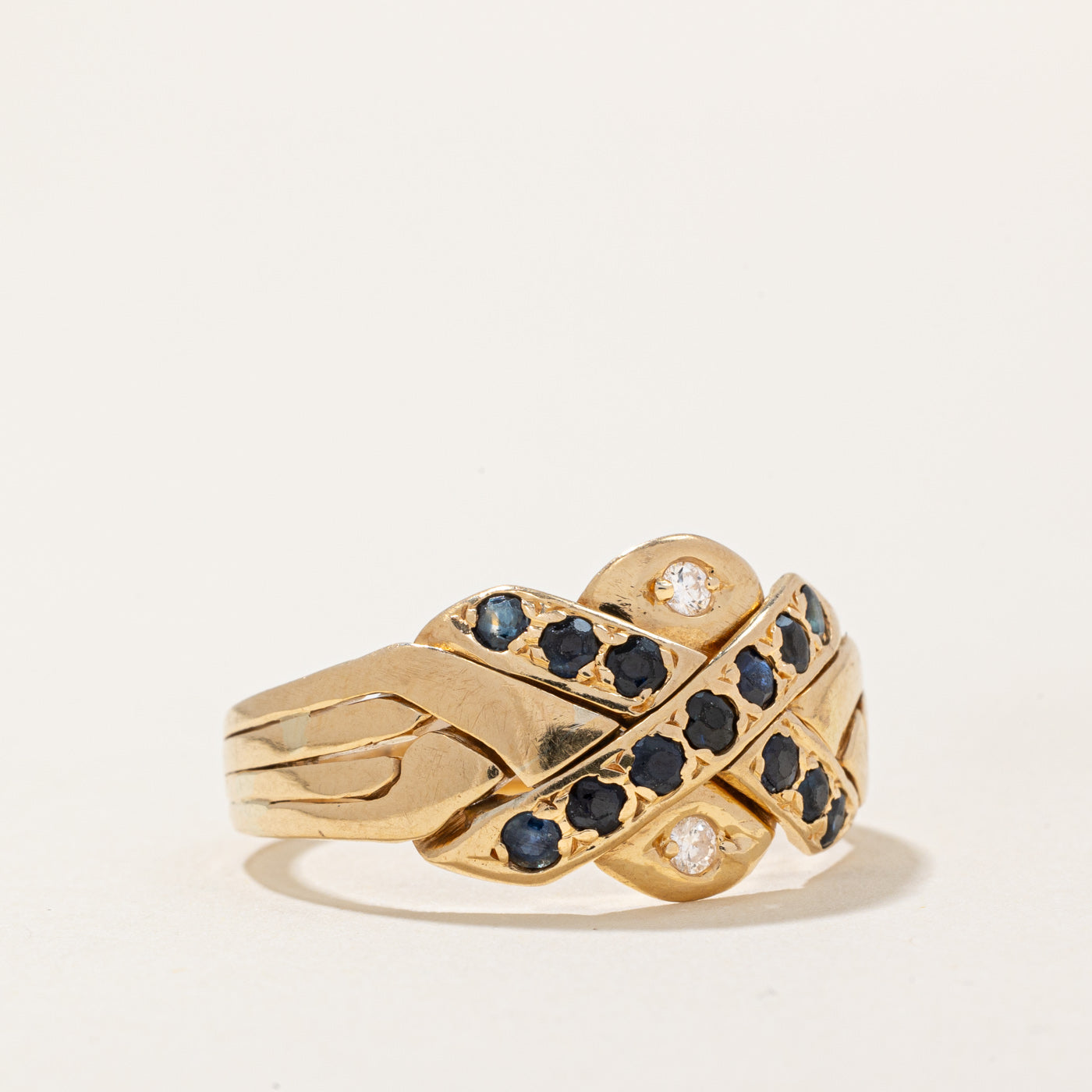 Sapphire and Diamond Puzzle Ring for Women - 0.32ctw Blue Sapphire with 0.04ctw Diamonds - Size 9 - Elegant Jewelry Gift for Anniversary, Valentine's Day or Special Occasion