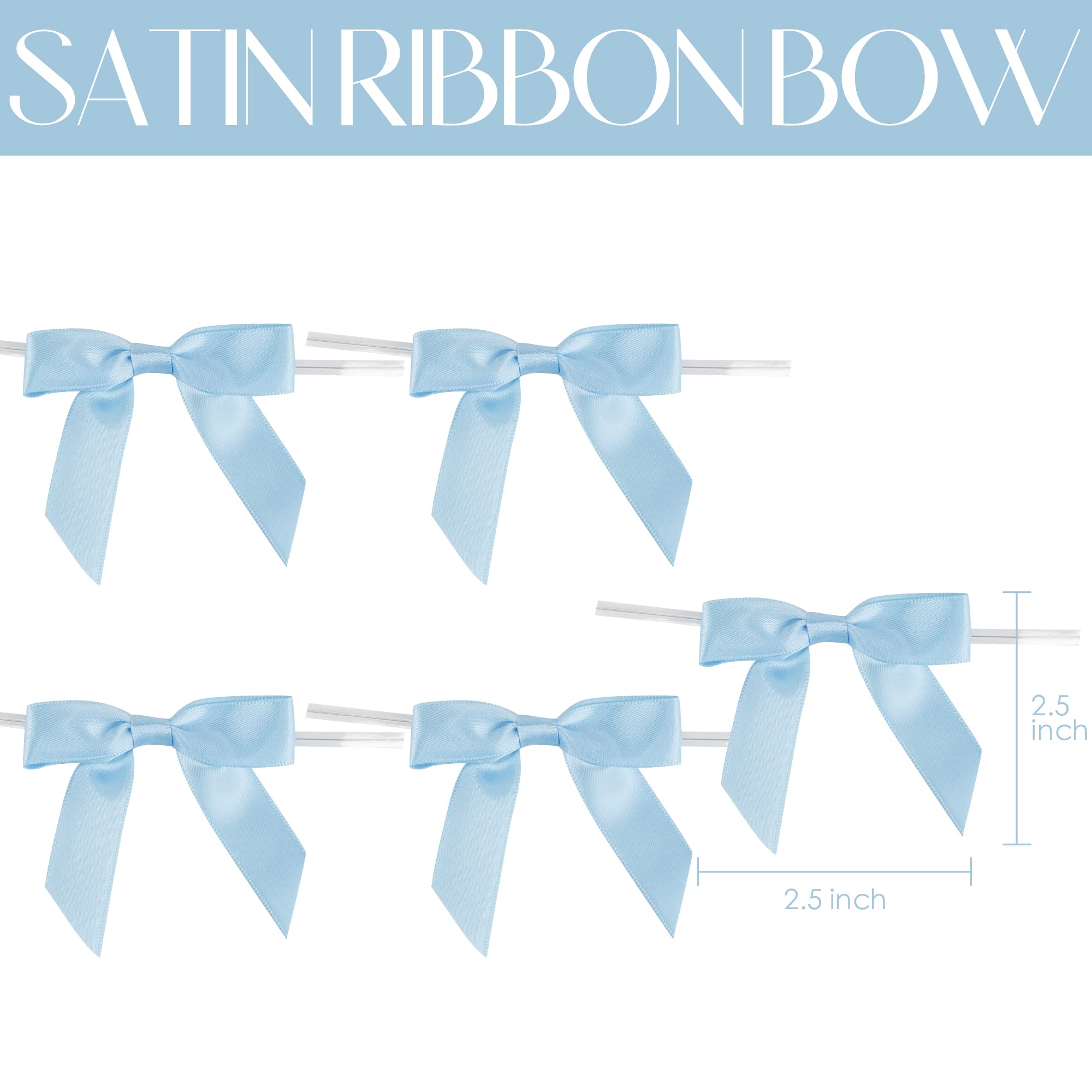 AIMUDI 2.5 Inch Light Blue Satin Ribbon Pretied Bows - 50 Count for Baby Showers, Wedding Favors, Gift Wrapping, Cake Decorations, Party Decor & Craft Projects