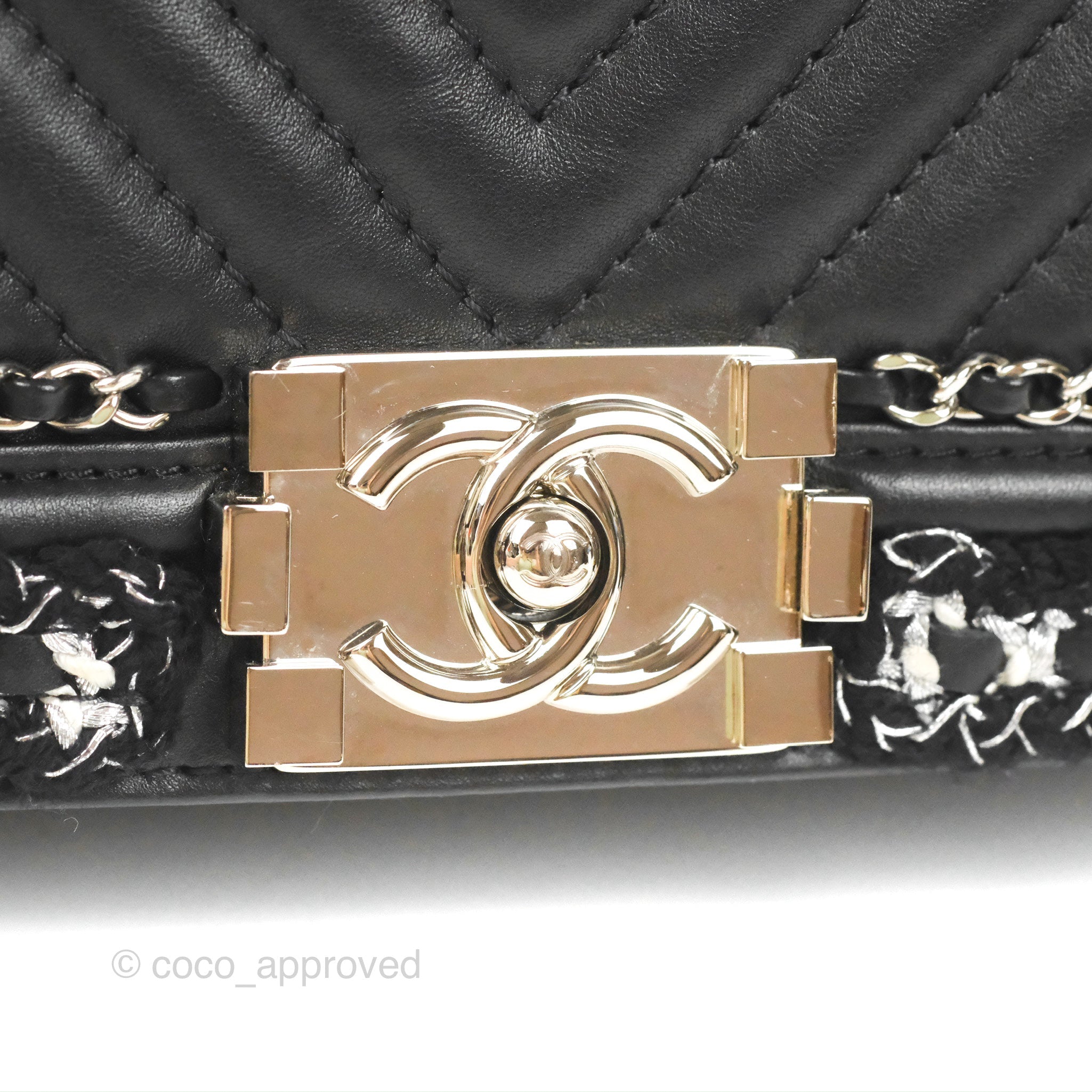 Chanel Chevron Braid Around Chain Boy Bag - Black Calfskin Leather with Silver Hardware | Luxury Crossbody Bag for Women, Perfect for Date Night & Evening Events