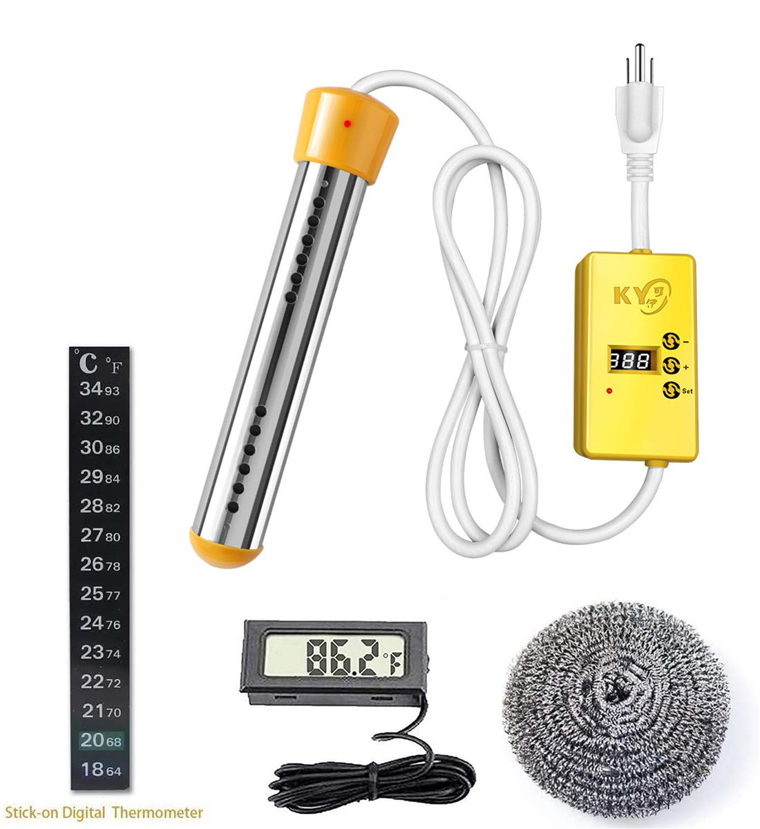 2000W Electric Immersion Water Heater with Timer & Digital LCD Thermometer - Stainless Steel Guard Cover for Fast 5-Gallon Water Heating | Perfect for Camping, Home Brewing, and Emergency Hot Water Needs (US Version)