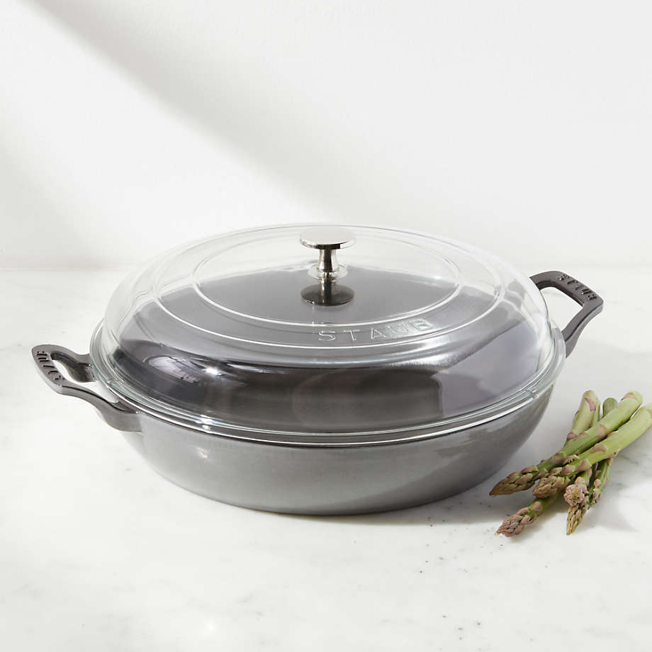 Premium Graphite Staub Cast Iron Braiser with Glass Lid – 5.5 Qt Enameled Dutch Oven for Roasting, Baking & Searing – Perfect for Stovetop, Oven & Outdoor Cooking