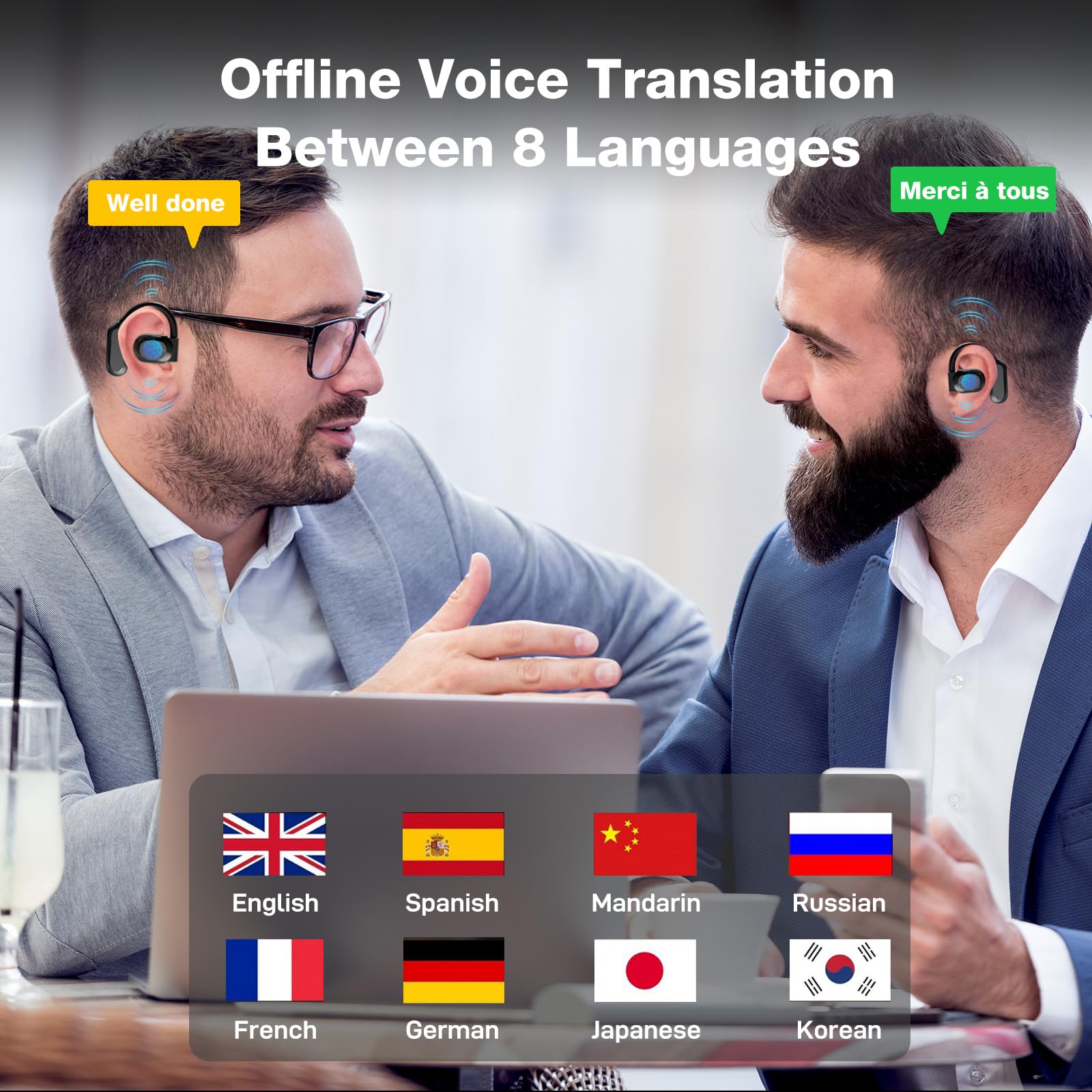 144 Language AI Translator Earbuds - Wireless Bluetooth 3-in-1 Headphones with Real-Time Translation for iOS & Android | Perfect for Travel, Business Meetings & Language Learning