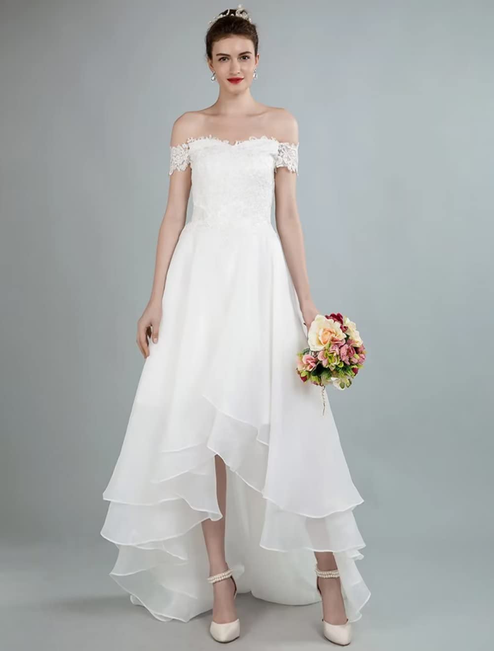 Mauuwy 2024 Satin Lace Off Shoulder Wedding Dress for Bride - Elegant Long Gown with Thigh High Slit | Perfect for Beach, Church & Formal Wedding Ceremonies