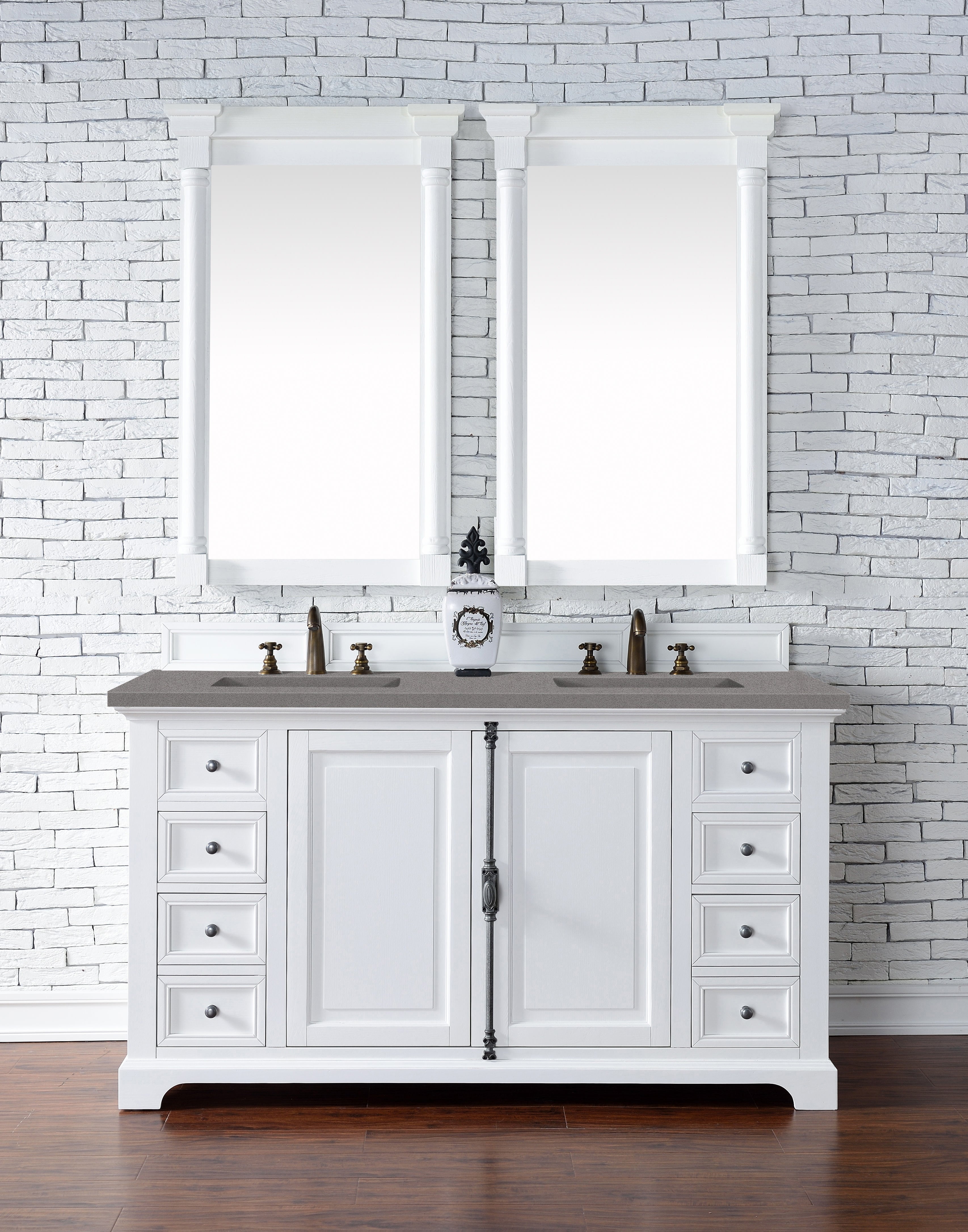 Providence 60-Inch Double Vanity Cabinet with 3CM Grey Expo Quartz Top - Bright White Bathroom Vanity for Modern Master Bath & Guest Bathroom
