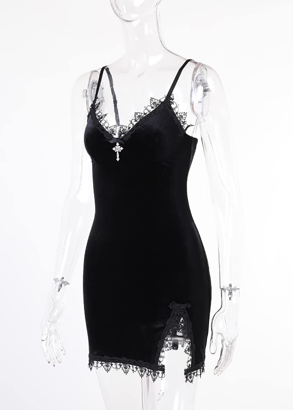 Gothic Mini Dress for Women - Velvet Sleeveless Lolita Dress | Emo Grunge Punk Style | Sexy Halter Neck Gothic Dress | Perfect for Halloween, Cosplay, and Nightclub Outfits