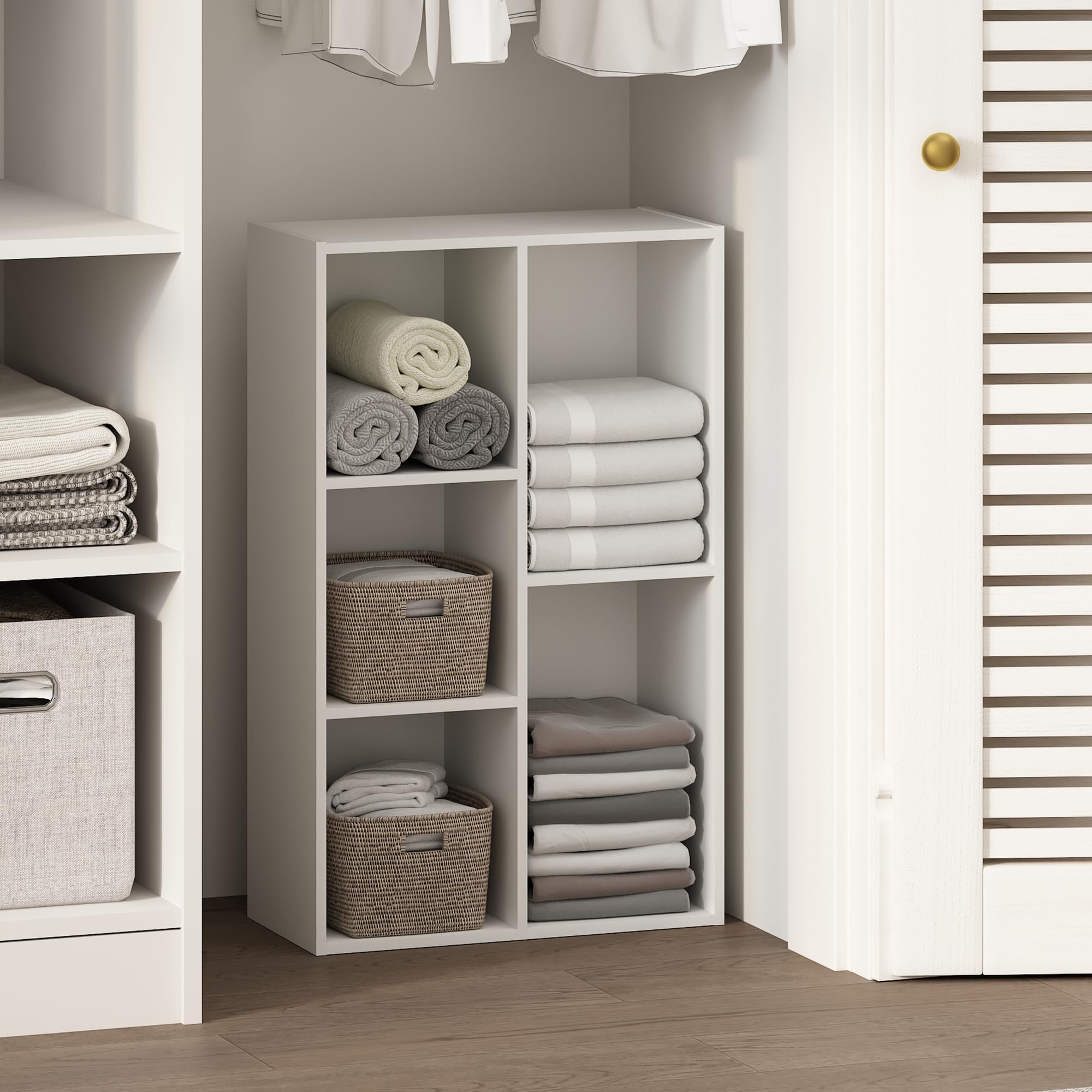 Furinno Reed 5-Cube Open Shelf Organizer - White Storage Unit for Closet, Bedroom & Office - Perfect for Clothes, Books & Home Decor Organization