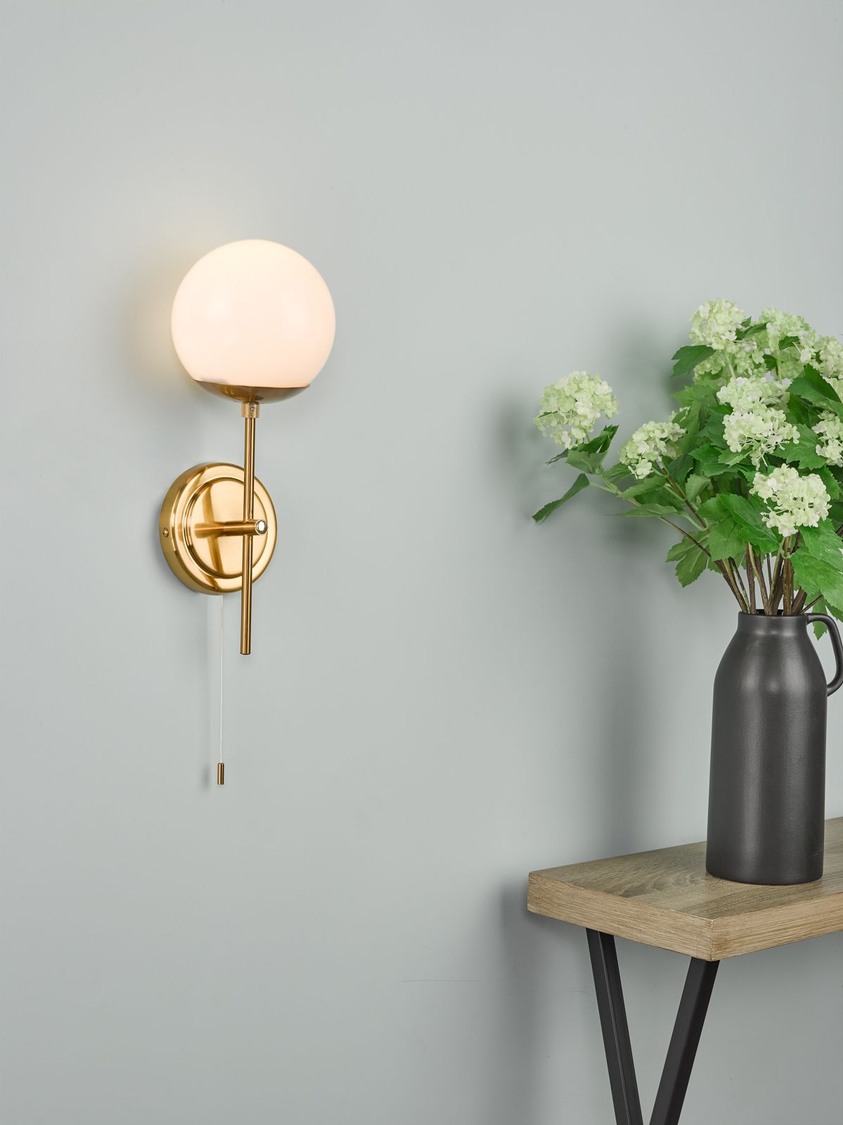 Bombazine Wall Light - Natural Brass & Opal Glass IP20 | Modern Sconce Lighting for Bedroom, Hallway & Living Room Decor