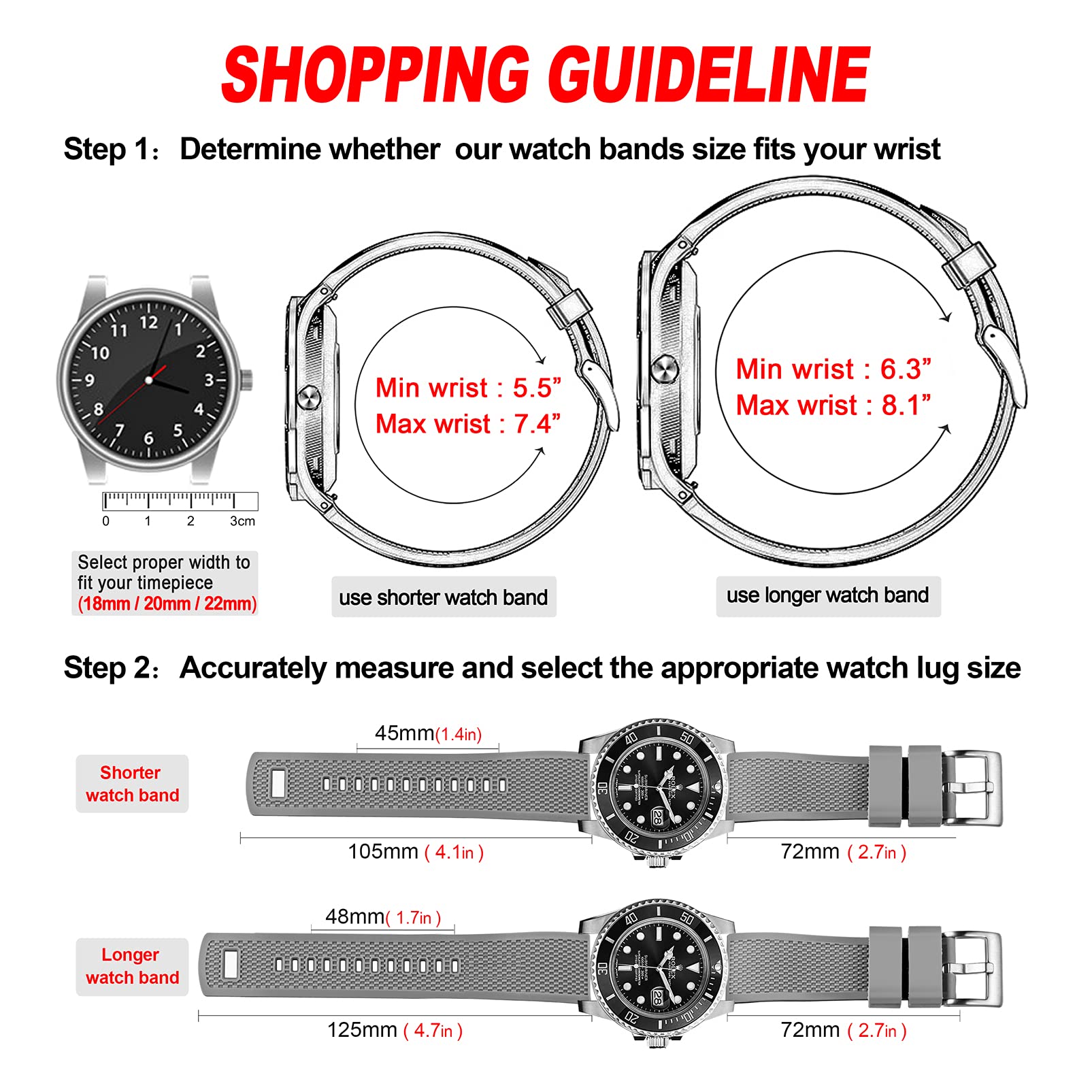 Hemsut Silicone Watch Bands - 18mm 20mm 22mm Quick Release Rubber Strap for Men & Women - Soft Durable Replacement Band - 10 Color Options - Perfect for Sports, Fitness & Everyday Wear