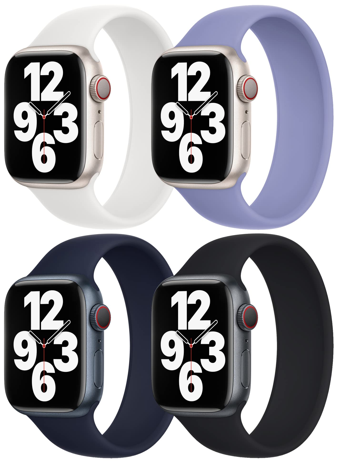 4 Pack Stretchy Solo Loop Bands for Apple Watch - Compatible with 38mm 40mm 41mm 42mm 44mm 45mm 49mm Models - Soft Silicone Replacement Strap for iWatch Series Ultra/SE/8/7/6/5/4/3/2/1 - Perfect for Sports, Workouts & Everyday Wear