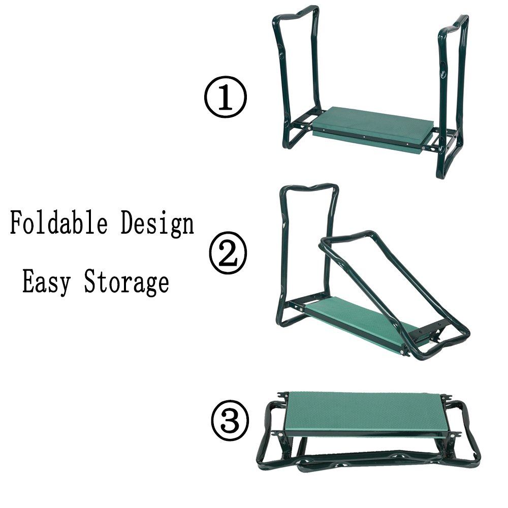 2 in 1 Folding Garden Kneeler and Seat Bench with Soft Kneeling Pad & Free Tool Pouches - Comfortable Gardening Stool for Planting, Weeding, Outdoor Work & Relaxation