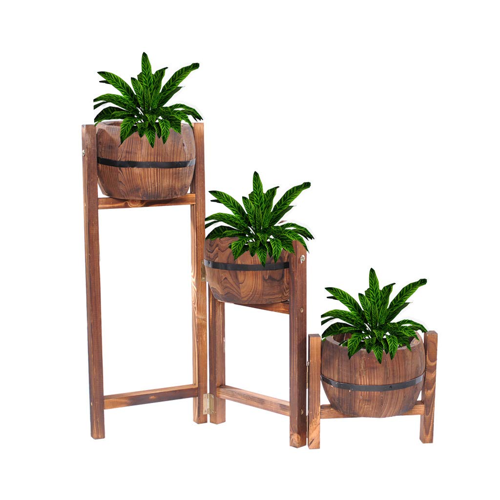 3-Tier Foldable Wooden Flower Stand for Plants - Waterproof & Rustproof with 360° Iron Hoop Support - Perfect for Garden, Balcony, Patio, Indoor & Outdoor Decor