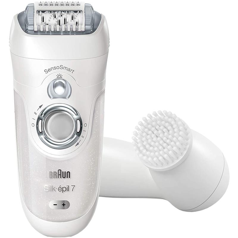 Braun Silk épil 7 SensoSmart Wet & Dry Epilator for Women - Hair Removal Device with Facial Cleansing Brush Head - Painless Cordless Epilator for Legs, Arms, Bikini & Face - Perfect for Shower, Travel & Home Use