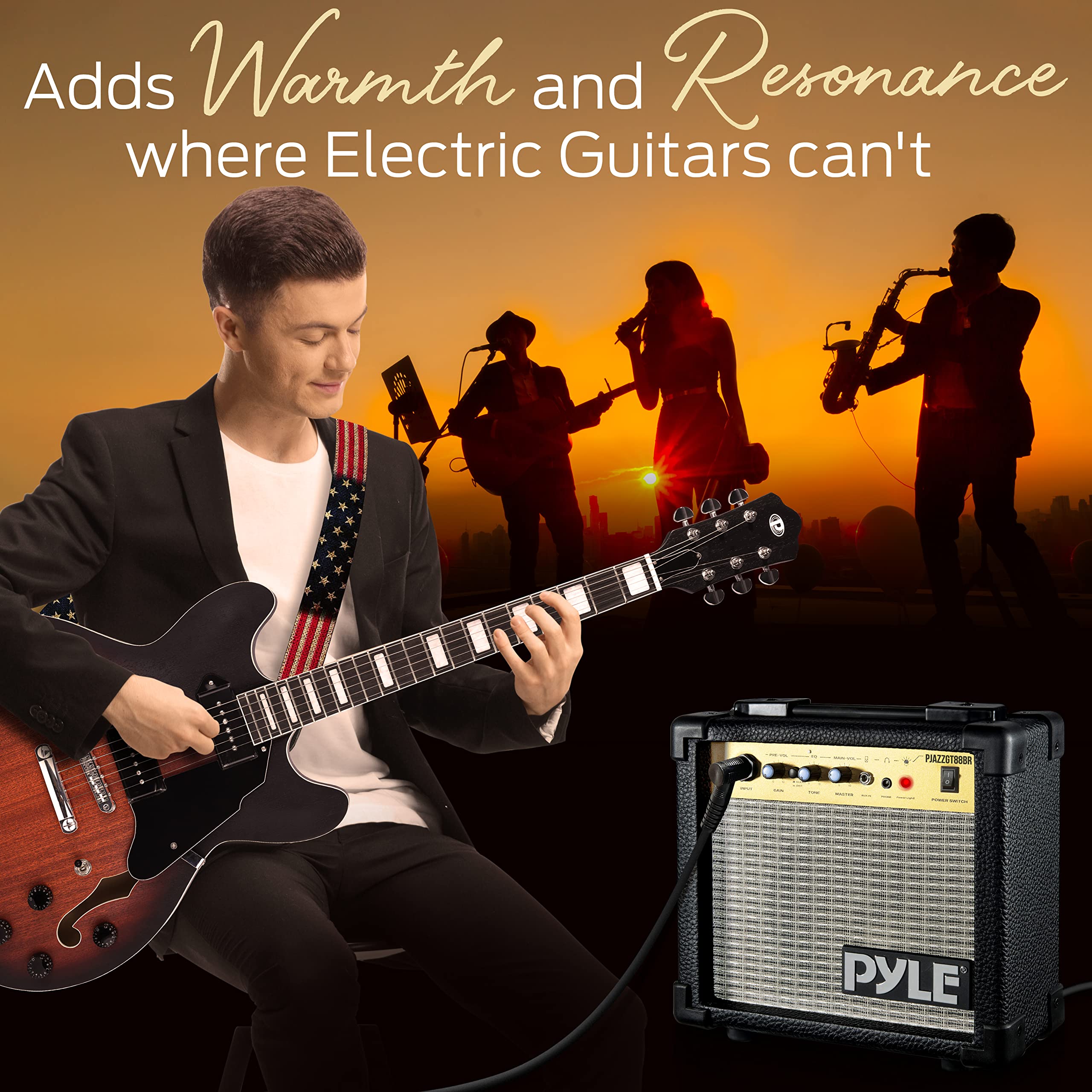 Pyle Semi Hollow Body Electric Guitar Kit - 6 String Jazz Style Full Size (41.8