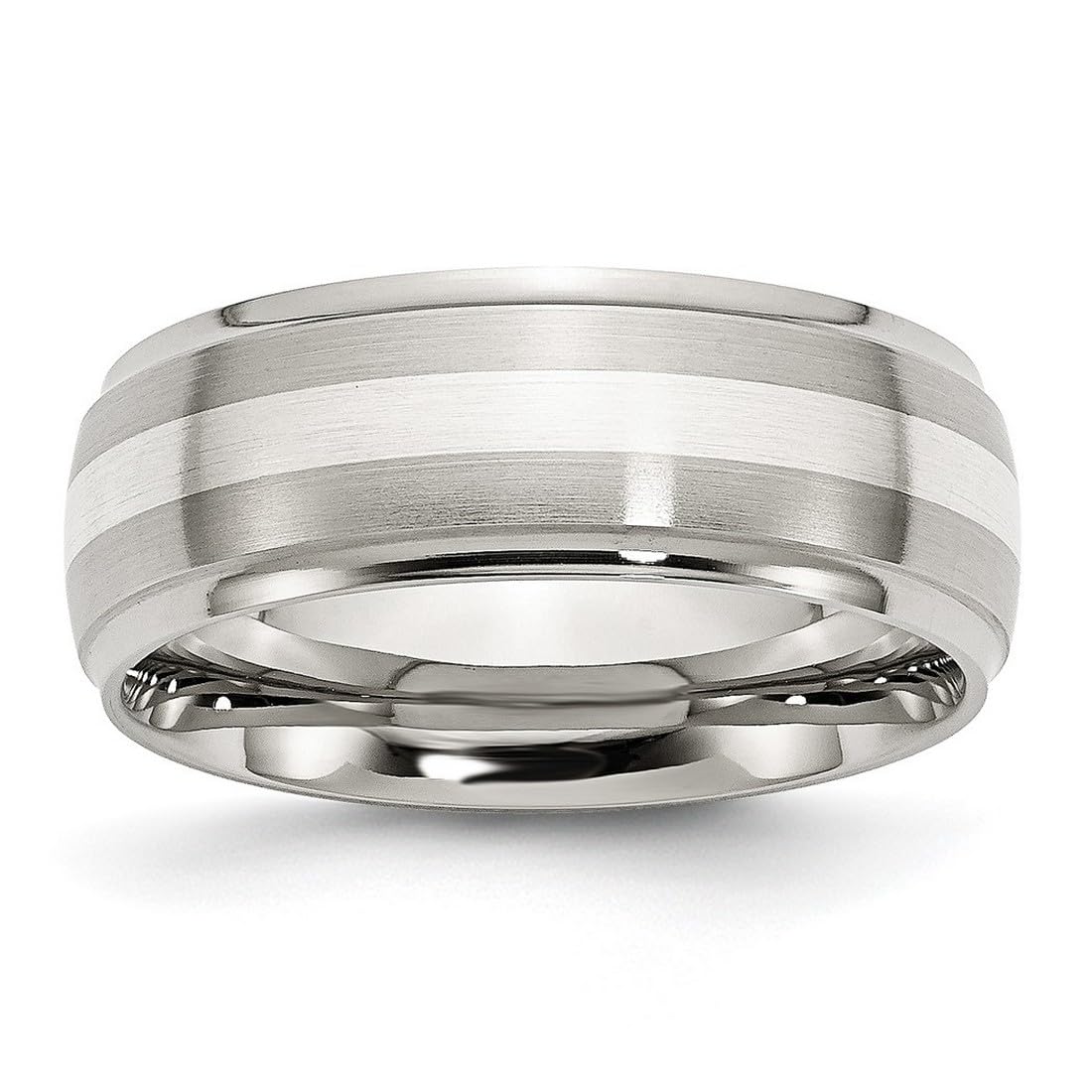 925 Sterling Silver Brushed & Polished Ridged Edge Ring for Women - Stainless Steel Inlay, Multiple Sizes | Elegant Jewelry for Everyday Wear, Date Nights & Special Occasions