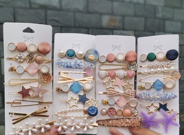 DOLLIT 8-Pack Geometric Hollow Hair Clips for Women - Korean Style Metal Barrettes with Pearl Accents, Hair Pins & Clamps for Girls (Cherris Design) - Perfect for School, Work, Parties & Everyday Hairstyling