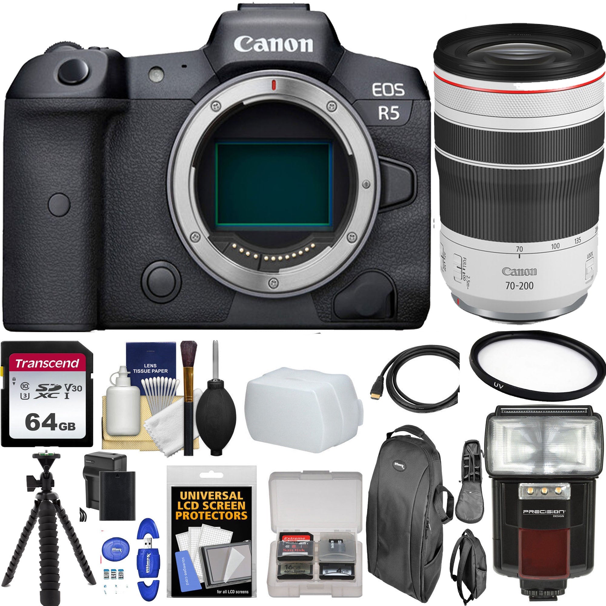 Canon EOS R5 Full Frame Mirrorless Camera with RF 70-200mm f/4L IS USM Lens | 64GB Memory Card & Accessories Bundle | Professional Photography & Videography Gear for Travel, Sports & Wildlife