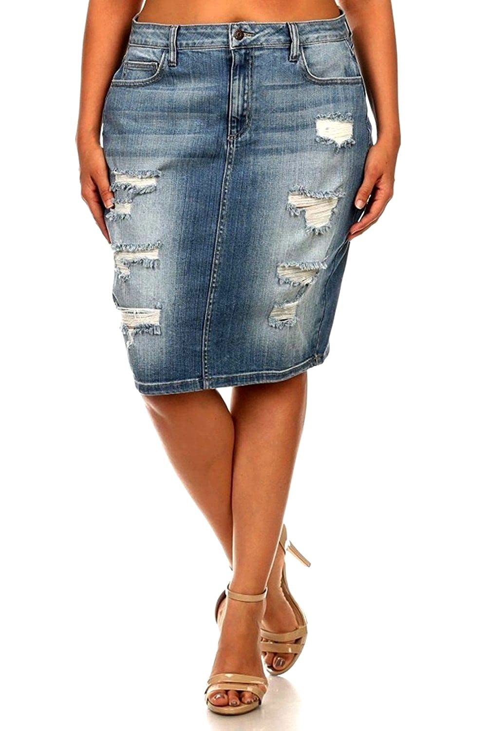 Jack David & Voir Twill Women's Plus Size Stretch Denim Button Front Skirt - 1X 2X 3X - Comfortable & Stylish for Casual Wear, Office Outfits & Date Nights