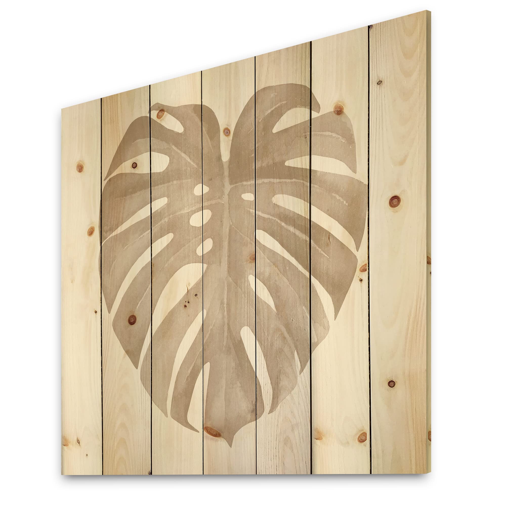 DesignQ Ivory Pastel Monstera Heart-Shaped Tropical Leaf Wood Wall Decor - Beige Wooden Wall Art - Large Floral Pine Wood Wall Panels for Living Room, Bedroom & Office Decor