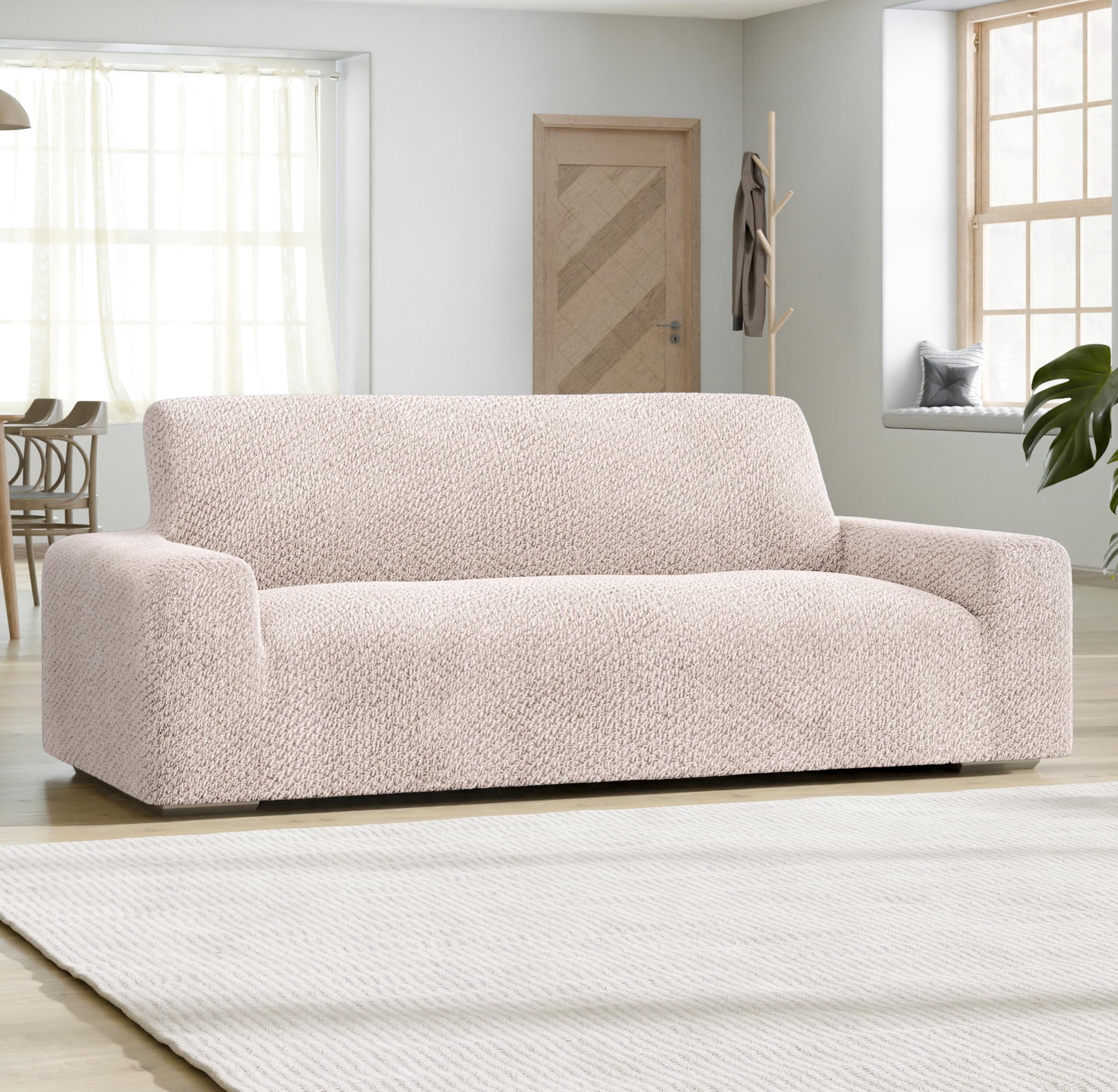 PAULATO BY GA.I.CO. Stretch Sofa Slipcover - Soft Polyester Fabric Couch Cover - Washable 1-Piece Form Fit Protector for Pets - Velvet Collection in Ivory - Perfect for Living Room, Family Room & Pet-Friendly Homes