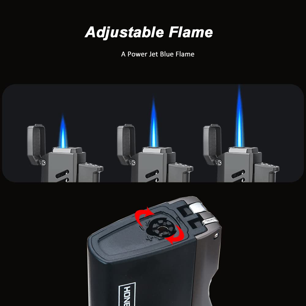 Jet Torch Cigar Lighter - Adjustable Butane Refillable for Outdoor & Cigars (Black)
