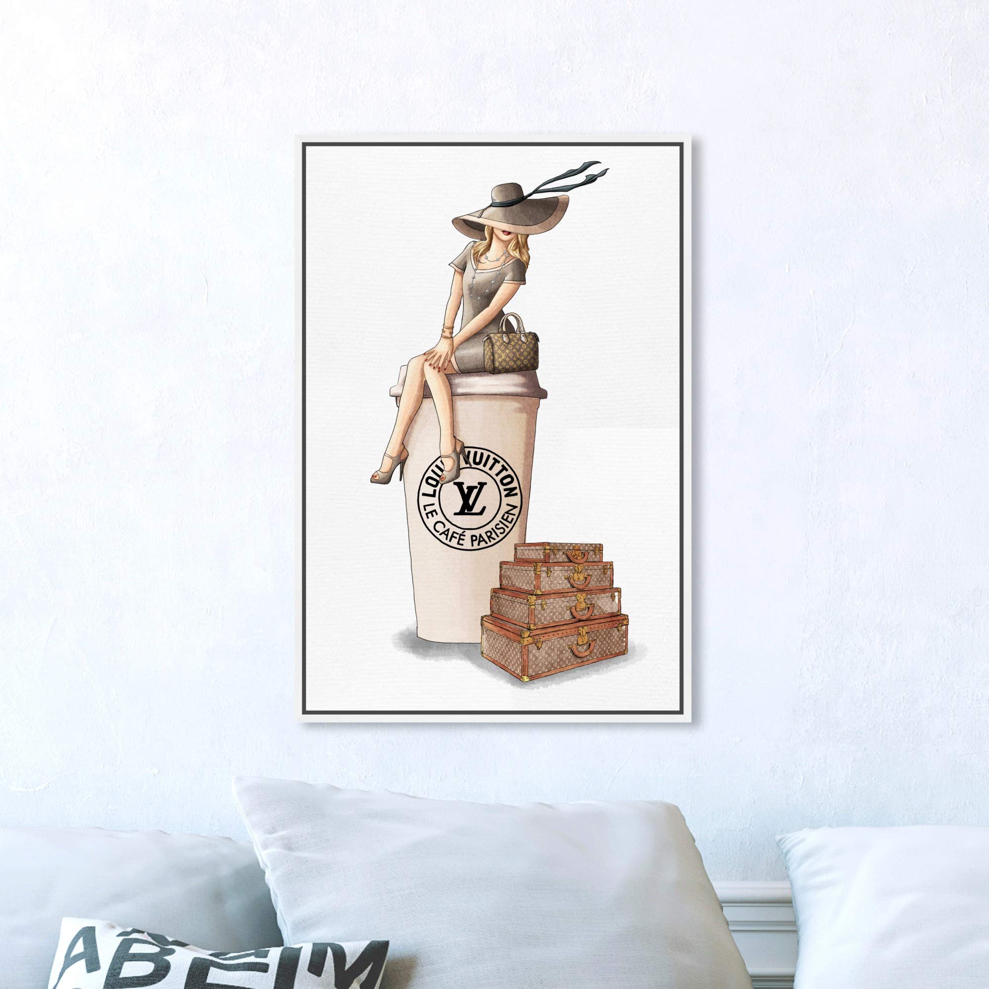 Oliver Gal Artist Co. 'Cafe au Lait Paris' Fashion Wall Art - 16x24 Inch Framed Canvas Print in Brown | Handbags & Home Décor | Perfect for Living Room, Bedroom or Office Decor