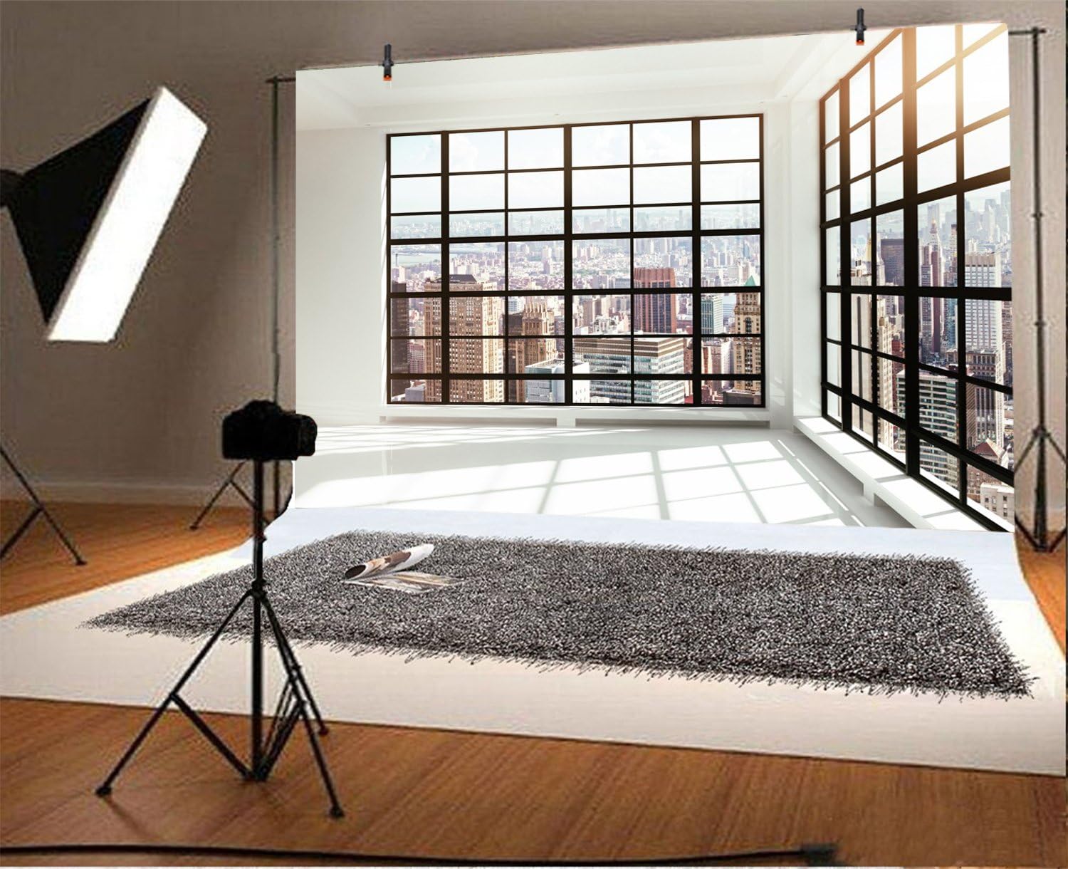 Yeele 9x6ft Skyscraper Window Backdrop - Office Building French Window Photography Background with Transparent Glass & City Landscape - Perfect for Adult Portrait Photo Shooting, Studio Props, and Vinyl Wallpaper Decor | Ideal for Professional Photography, Home Office Decor, and Creative Studio Setups