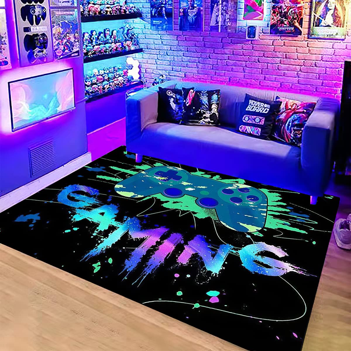 Anime Gamer Rug for Bedroom & Living Room - Non-Slip Printed Game Controller Carpet (59x79in) - Perfect for Boys, Teens & Gamers - Crystal Clear Polyester Floor Mat for Gaming Room Decor & Home Accessories